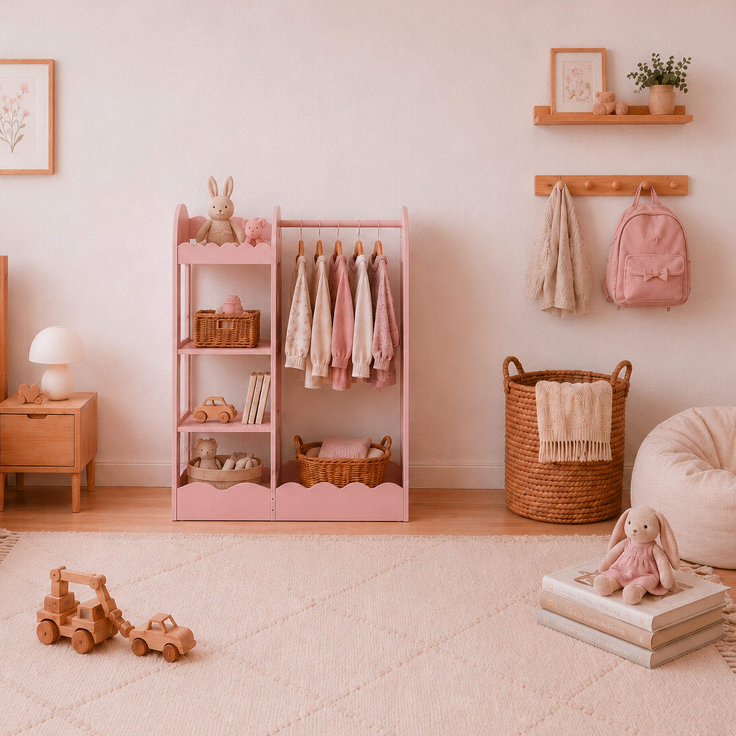 relaxdays Kleiderständer für Kinder mit Spiegel, Rosa