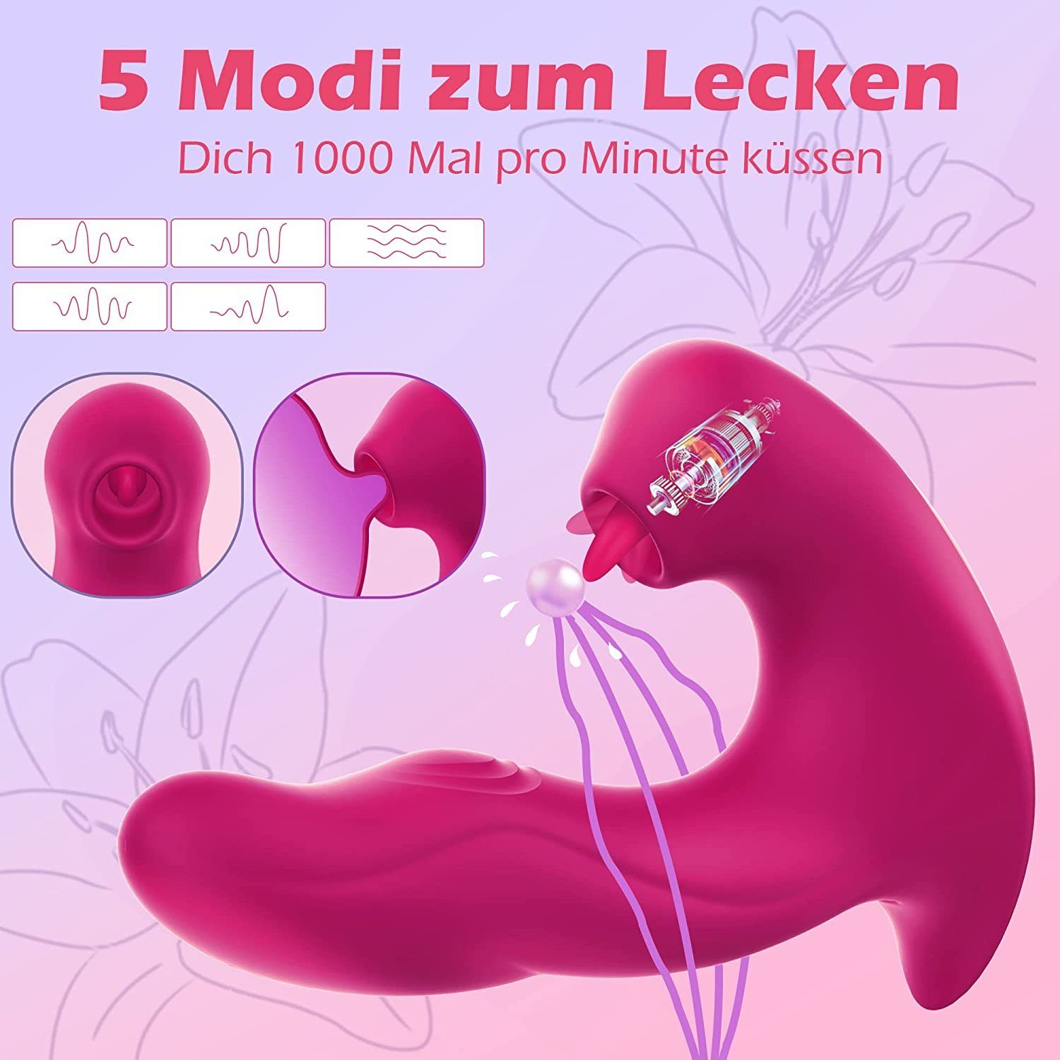 Klitoris 10 G-Punkt-Vibrator Pulsationsmodi G-Punkt Vibrator, autolock Rosa Vibrationsmodi,5 neuste und Leckmodi 3-1 5