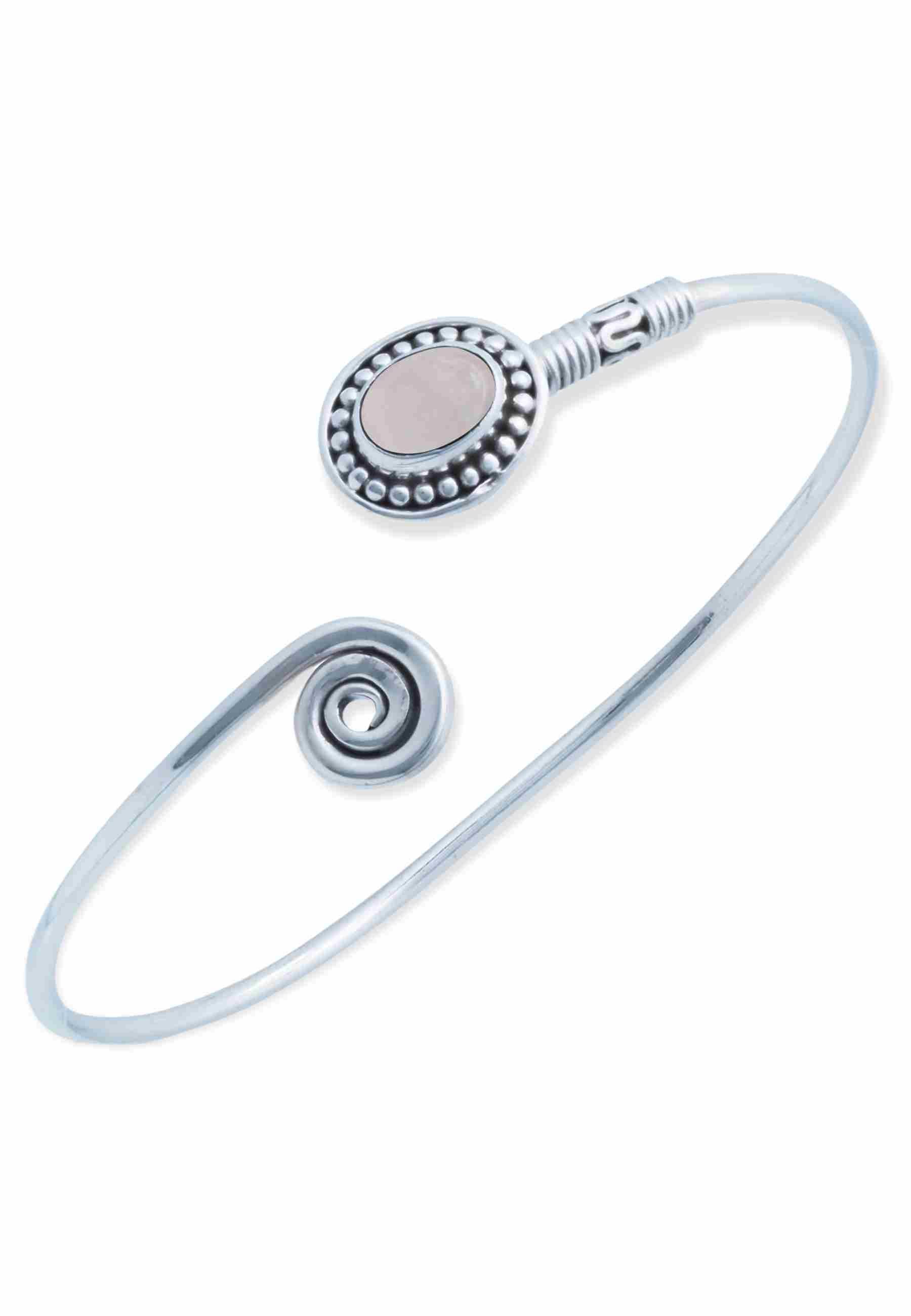 mantraroma Silberarmband BANGILI aus 925 Silber mit Rosenquarz (Armschmuck im Schmuckbeutel), 925 Sterling Silber Armschmuck für Damen