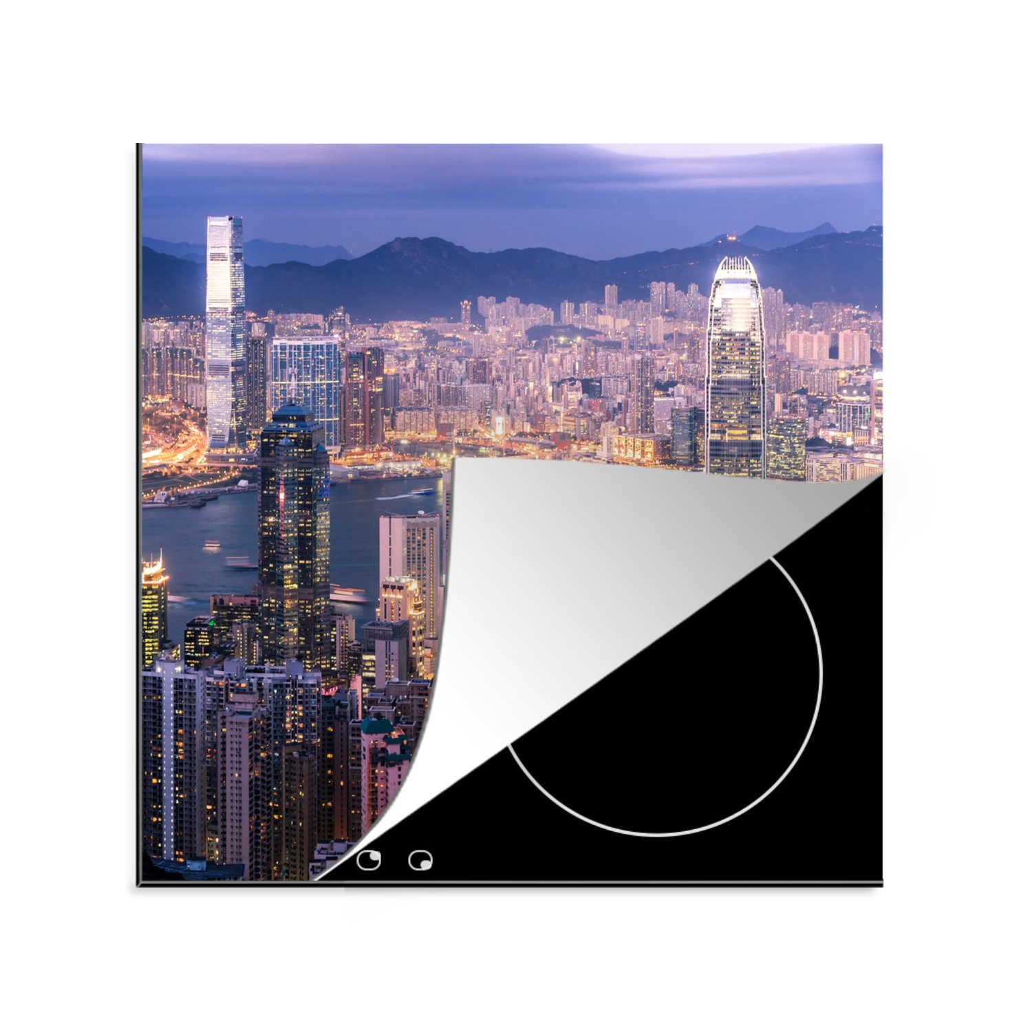 MuchoWow Herdblende-/Abdeckplatte Hongkong - Wohnung - Licht, Vinyl, (1 tlg), 78x78 cm, Ceranfeldabdeckung, Arbeitsplatte für küche