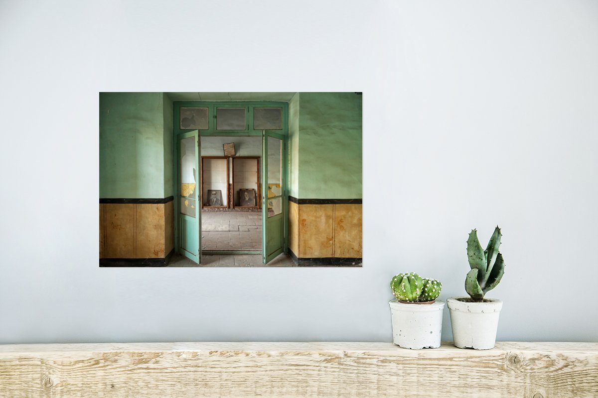 Wohnzimmer, für Tür Grün Rahmen Glas, Architektur Poster, Ohne MuchoWow Wandbild, Wandposter - (1 St), - - Poster