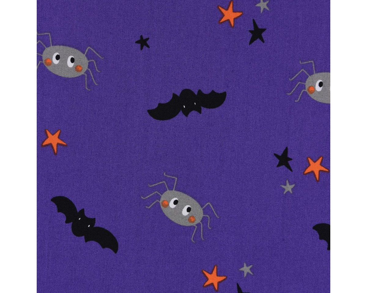 Thumbnail - SCHÖNER LEBEN. Stoff Baumwollstoff Halloween Spinne Fledermaus Sterne lila schwarz grau ora