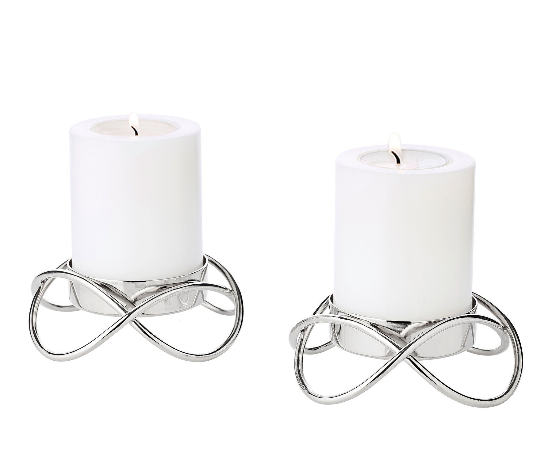 mit S modernes Kerzenständer Bastia EDZARD Silber-Optik, (2er-Set), für Kerzenständer Stumpenkerzen, 3cm Höhe Design, Kerzenleuchter vernickelt,