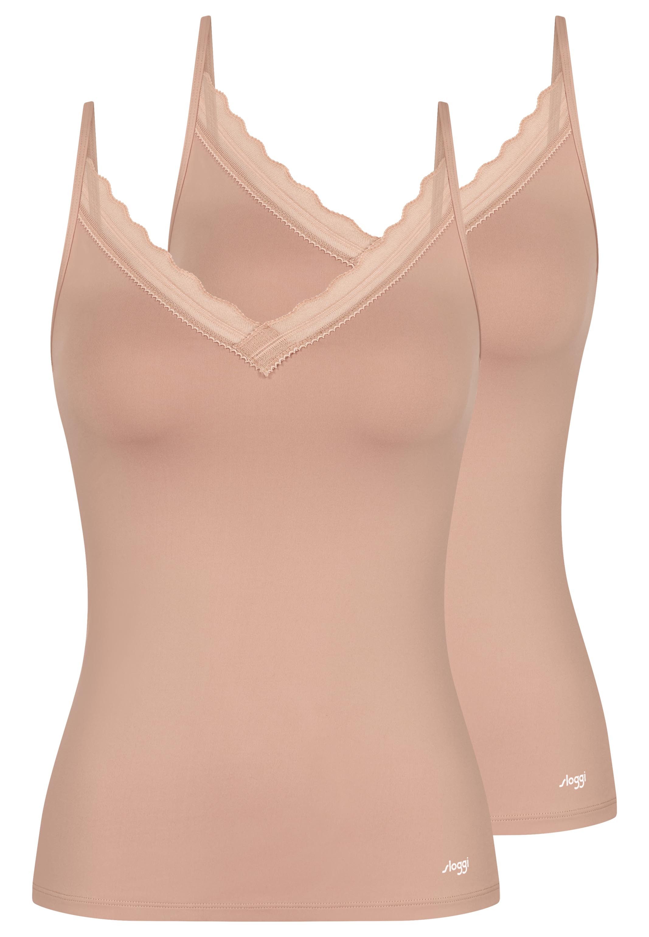 sloggi Unterhemd 2er Pack Go Blush (Spar-Set, 2-St) Spaghetti Top - Atmungsaktiv - Spitze mit Bogenkante am Ausschnitt