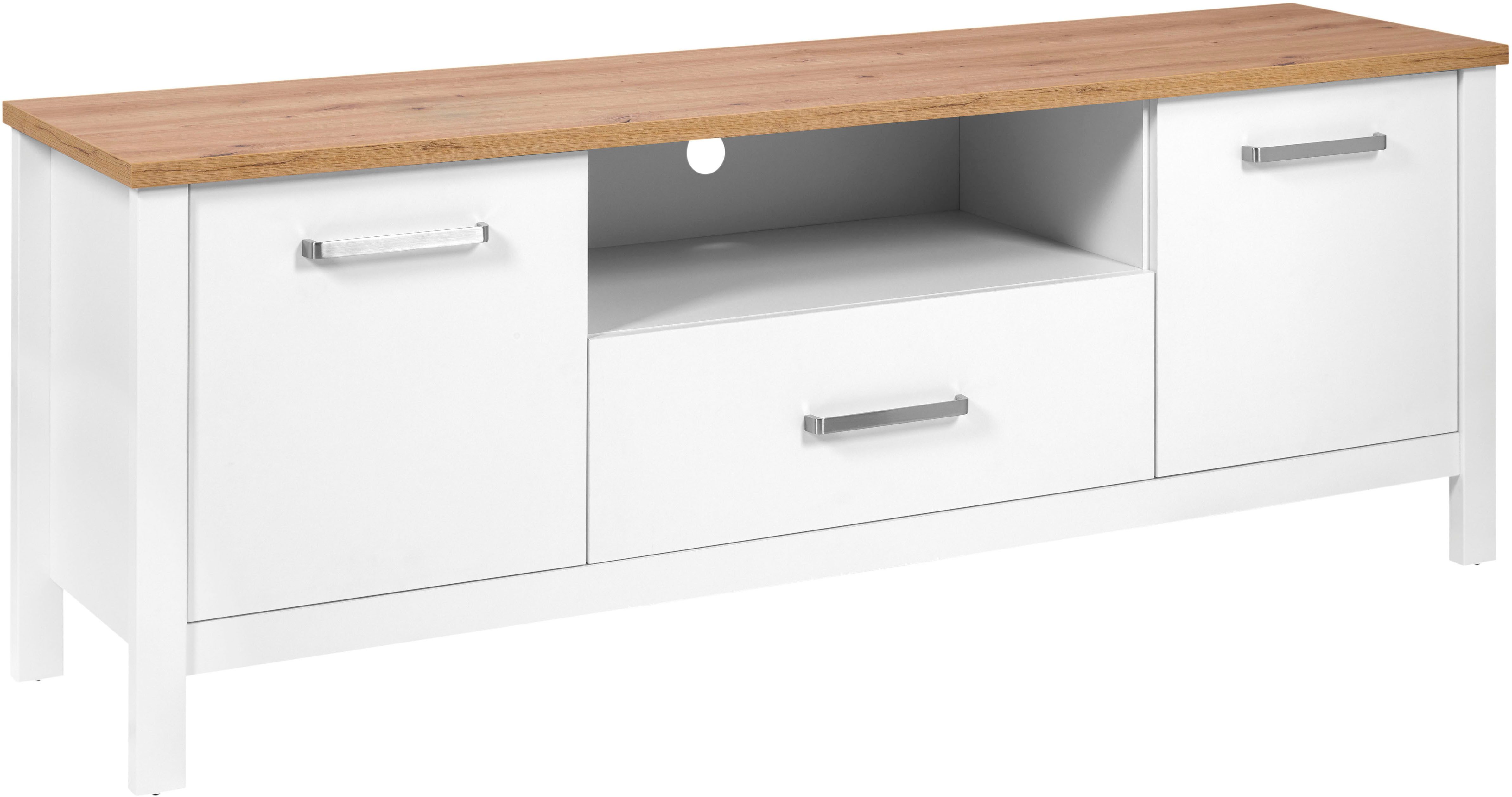 Inter Link TV-Board Pienza, Weiss/Artisan Eiche Nachbildung, viel Stauraum, Softclose (1 St), TV Lowboard mit Kabeldurchführung, Skandi Look, 173 x 45 x 64 cm