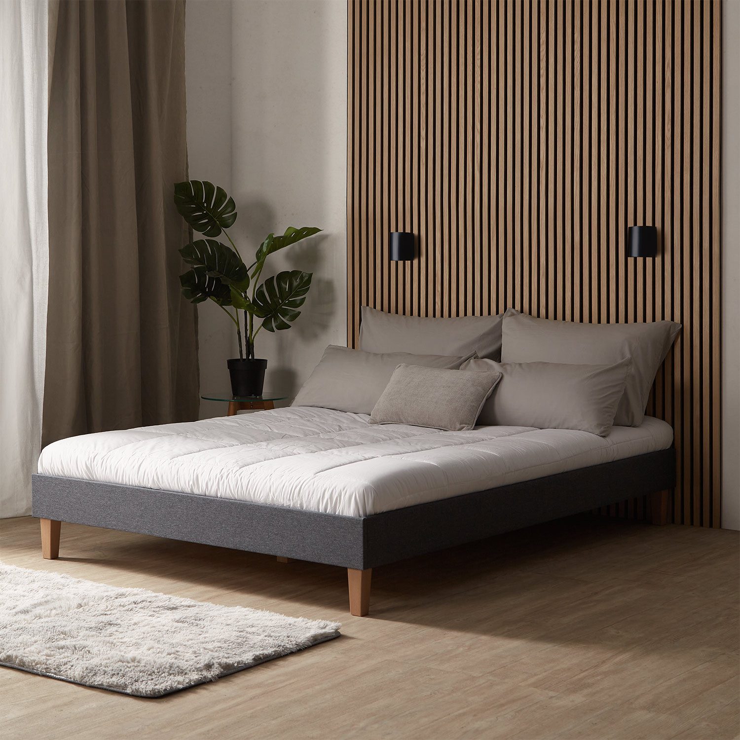 Homestyle4u Polsterbett 140x200 Doppelbett Futonbett Holzbett Grau Bettgest günstig online kaufen