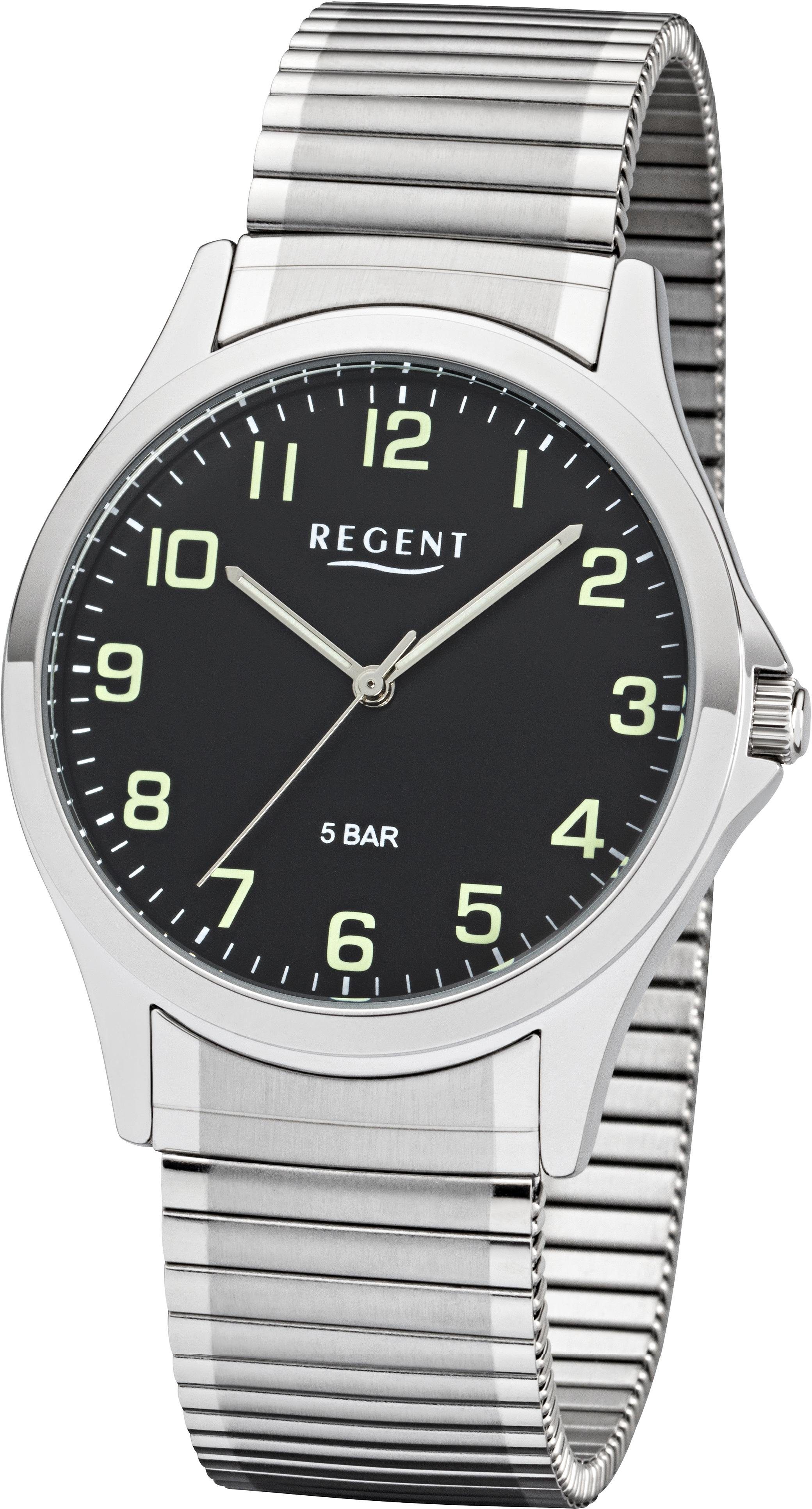 Regent Quarzuhr 11310063, Armbanduhr, Herrenuhr, mit Leuchtzeiger