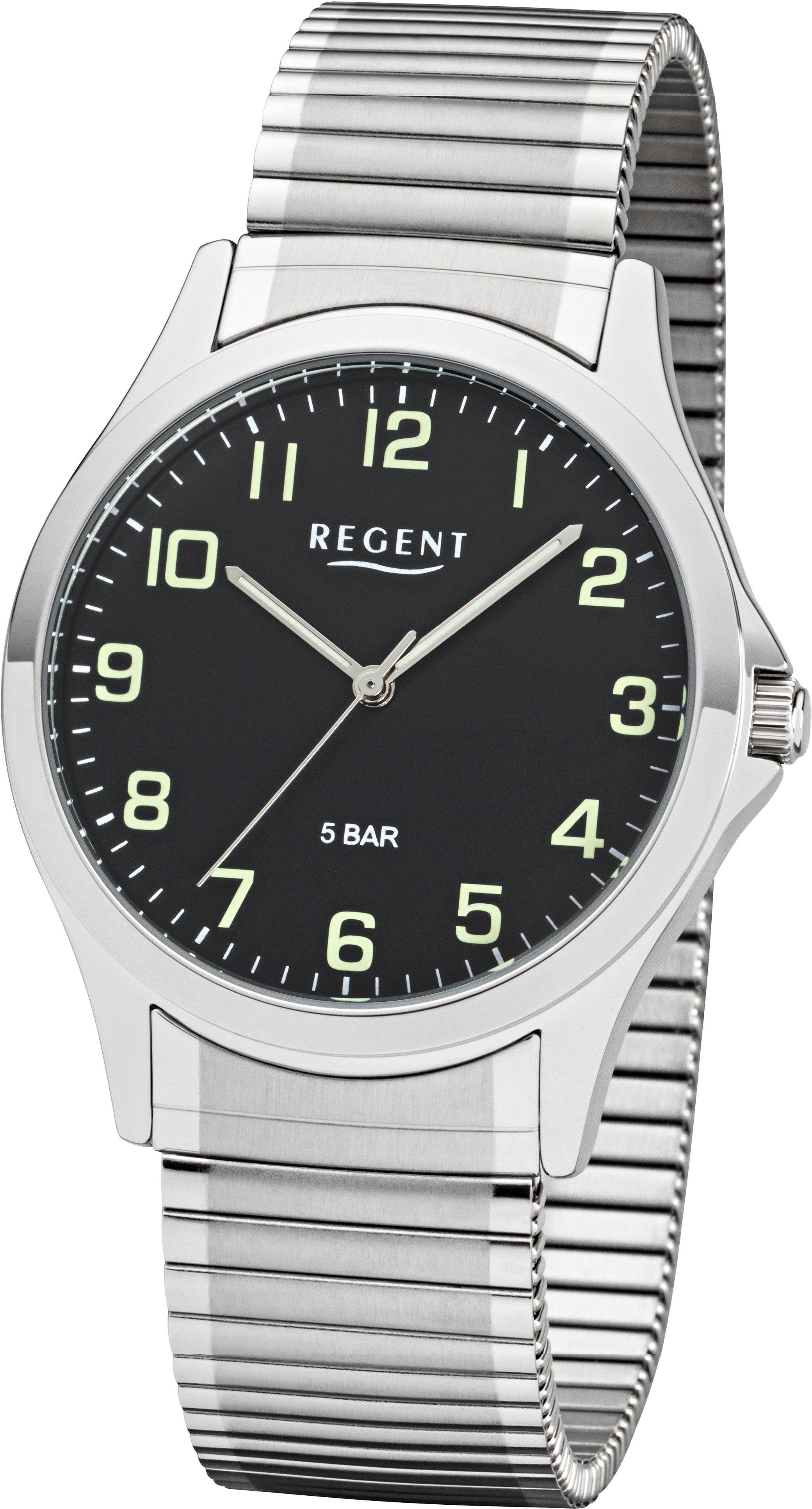 Regent Quarzuhr, Armbanduhr, Herrenuhr, Damenuhr, mit Leuchtzeiger, Edelstahlarmband
