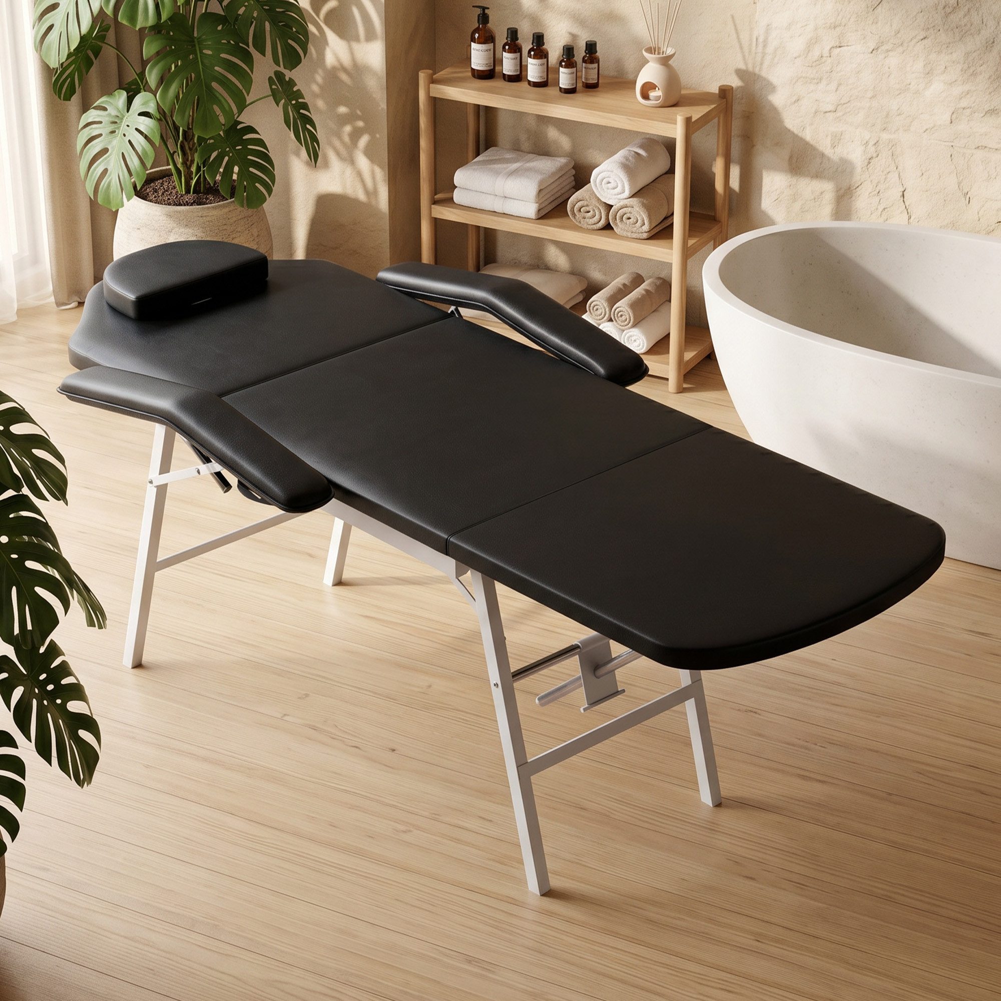 HOMCOM Massageliege Kosmetikliege Klappbar 3 Zonen Tattooliege mit Verstellbar Rückenlehne (Set, 1-St., mit Kopfstütze und Armlehnen), klappbar, 3-teilig, verstellbare Lehnen