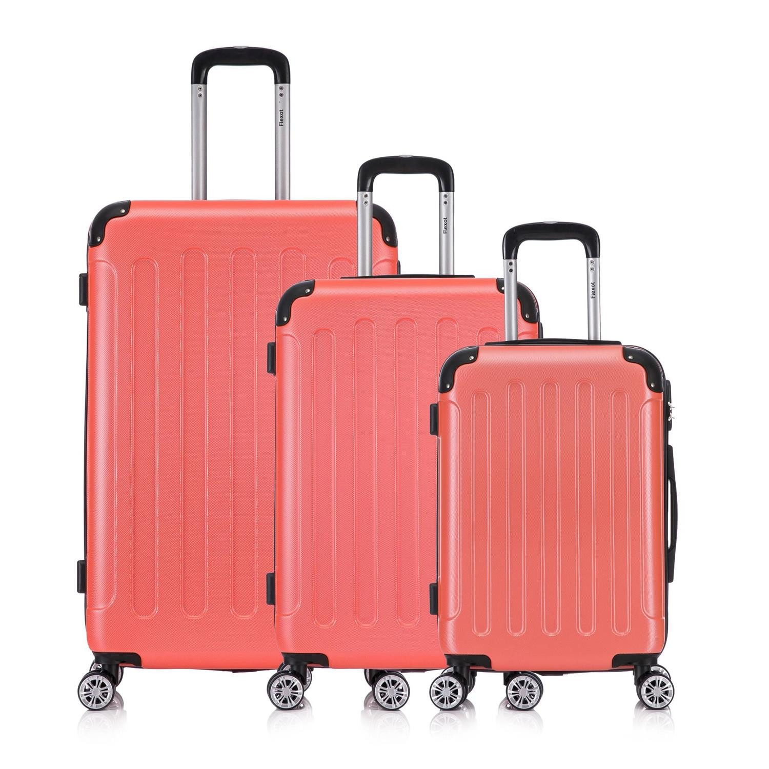 Flexot Hartschalen-Trolley F-2045 Kofferset, 360° Rollen, robuster Reisekoffer, Bordcase, 4 Rollen, Robuster und moderner Koffer mit vier 360° Rollen und Zahlenschloss