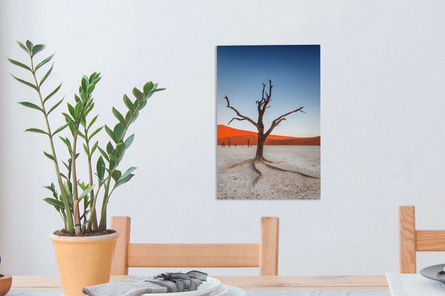 (1 inkl. Leinwandbild cm Leinwandbild während OneMillionCanvasses® Gemälde, St), bespannt Zackenaufhänger, 20x30 Kameldornbaum im, Sonnenuntergangs eines fertig
