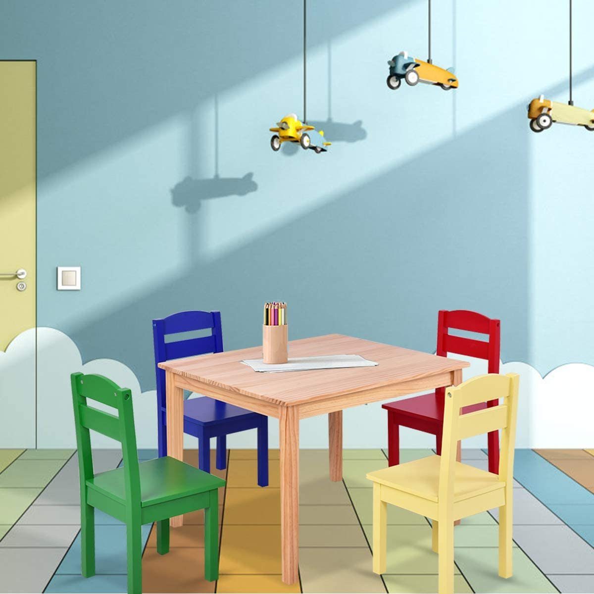 Kindersitzgruppe Kindertischgruppe Kindertisch mit 4 Stühlen Kindermöbel 5 TLG 
