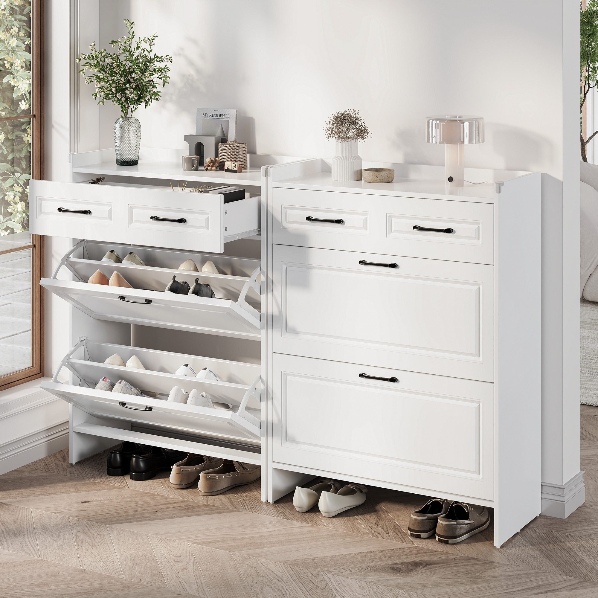REDOM Schuhschrank Schuhkommode Weiß mit Klapptüren günstig online kaufen