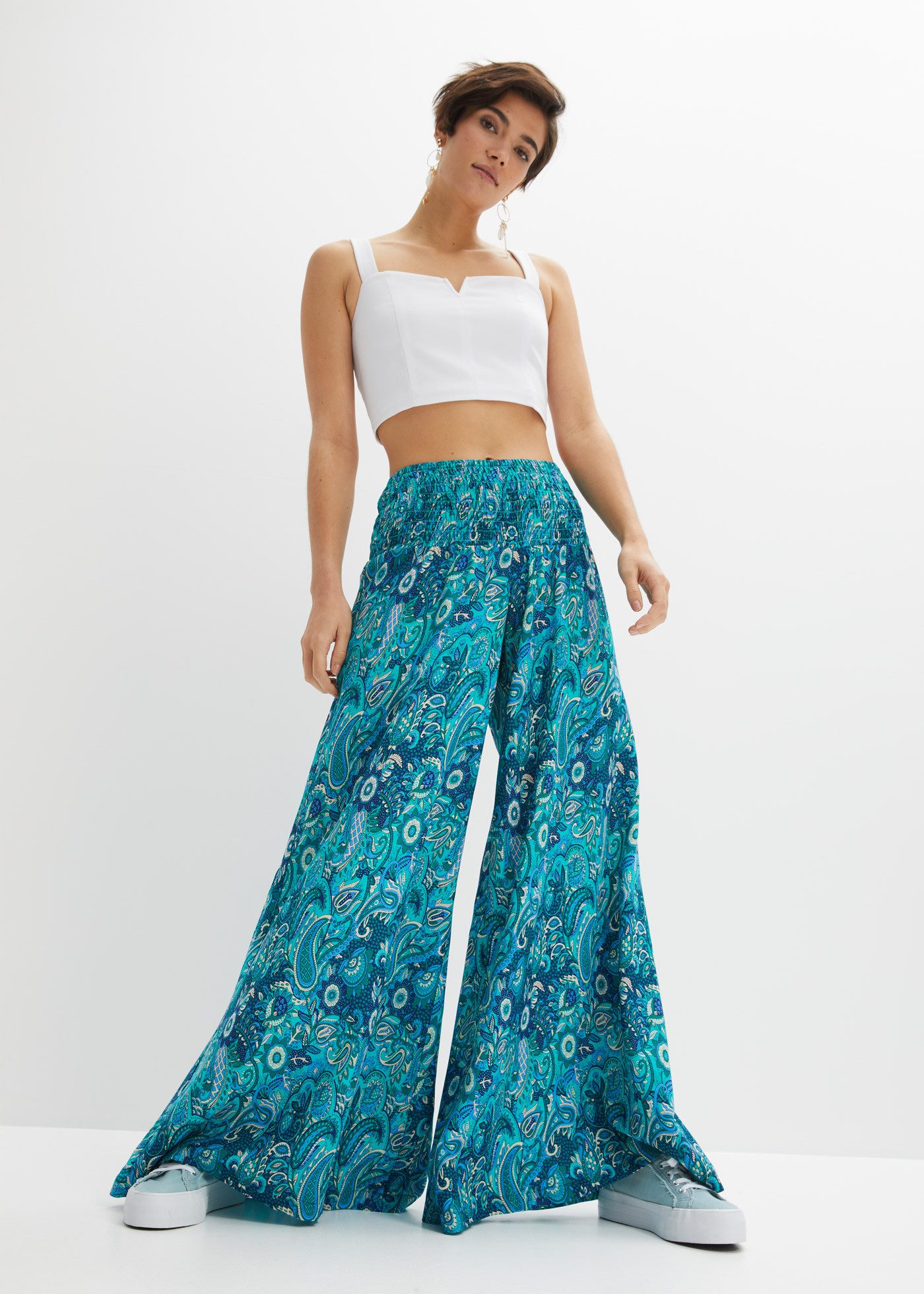 bonprix Palazzohose aus reiner Viskose, Loose Fit, sehr weites Bein, Paisley-Alloverprint