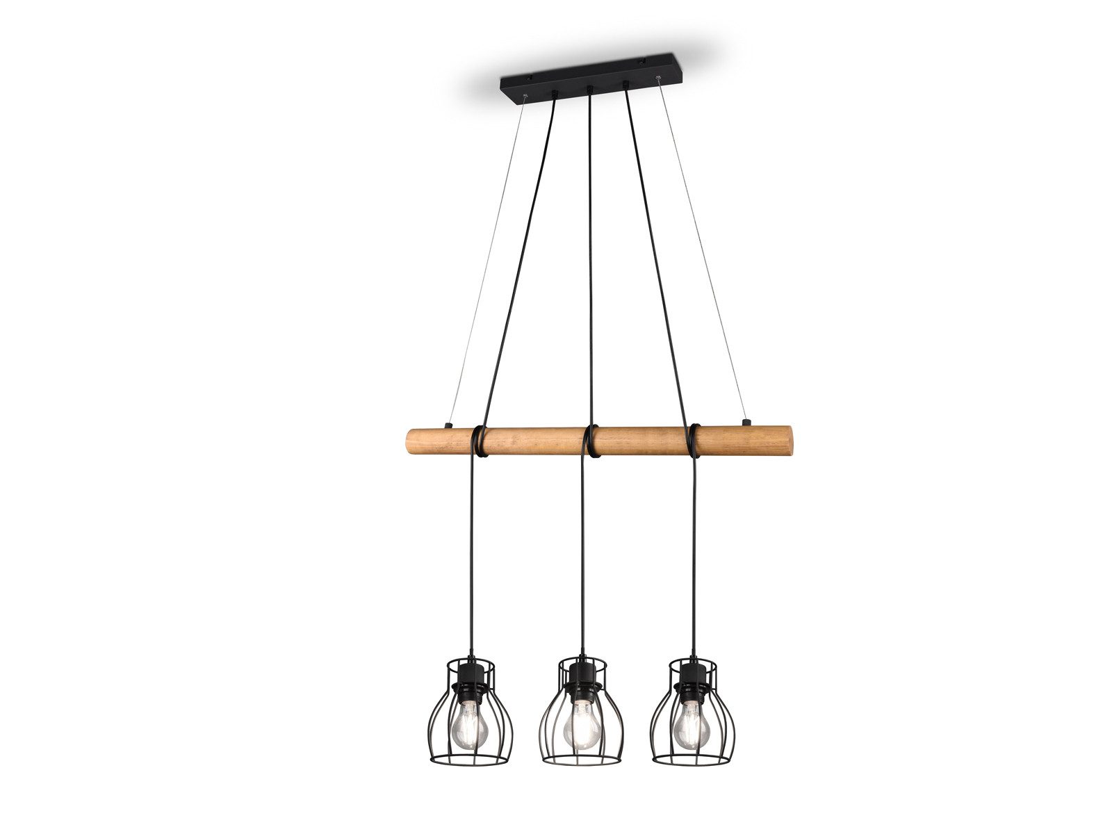 Reality Leuchten Industriedesign mit Holzbalken B: 75cm, ohne Leuchtmittel, Hänge-Lampe groß mit Holzbalken, für Esszimmertisch