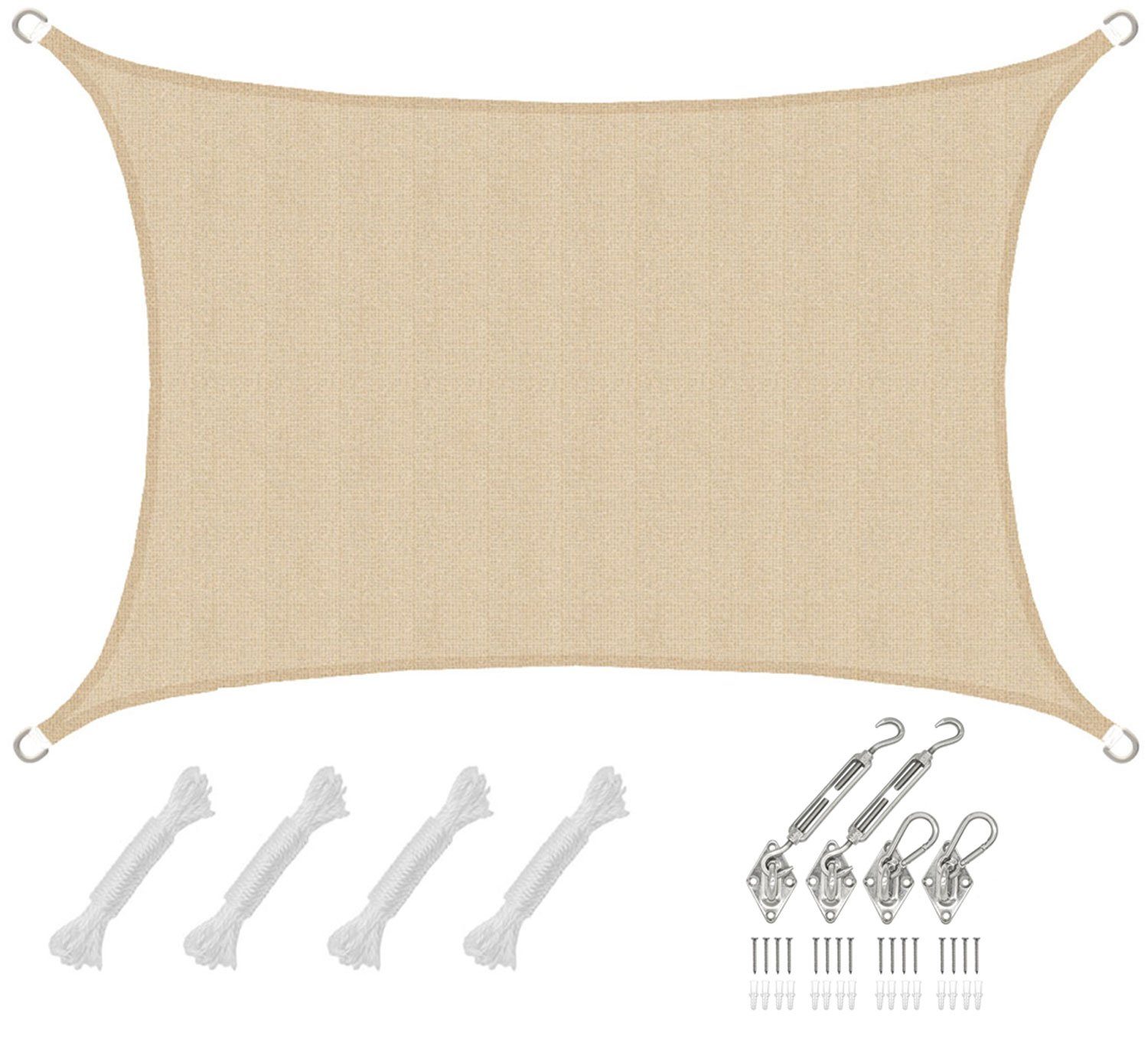 Sonnensegel mit Befestigung - 3 x 2 m Winddurchlässig für Garten, Terrasse, Balkon