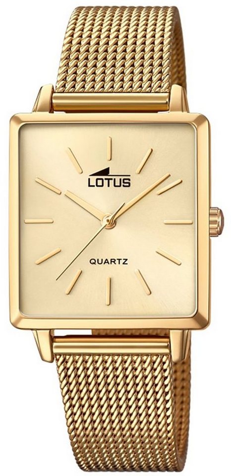 Lotus Quarzuhr LOTUS Damen Uhr Fashion 18719/2, Damenuhr eckig, klein (ca.  27mm) Edelstahlarmband gold