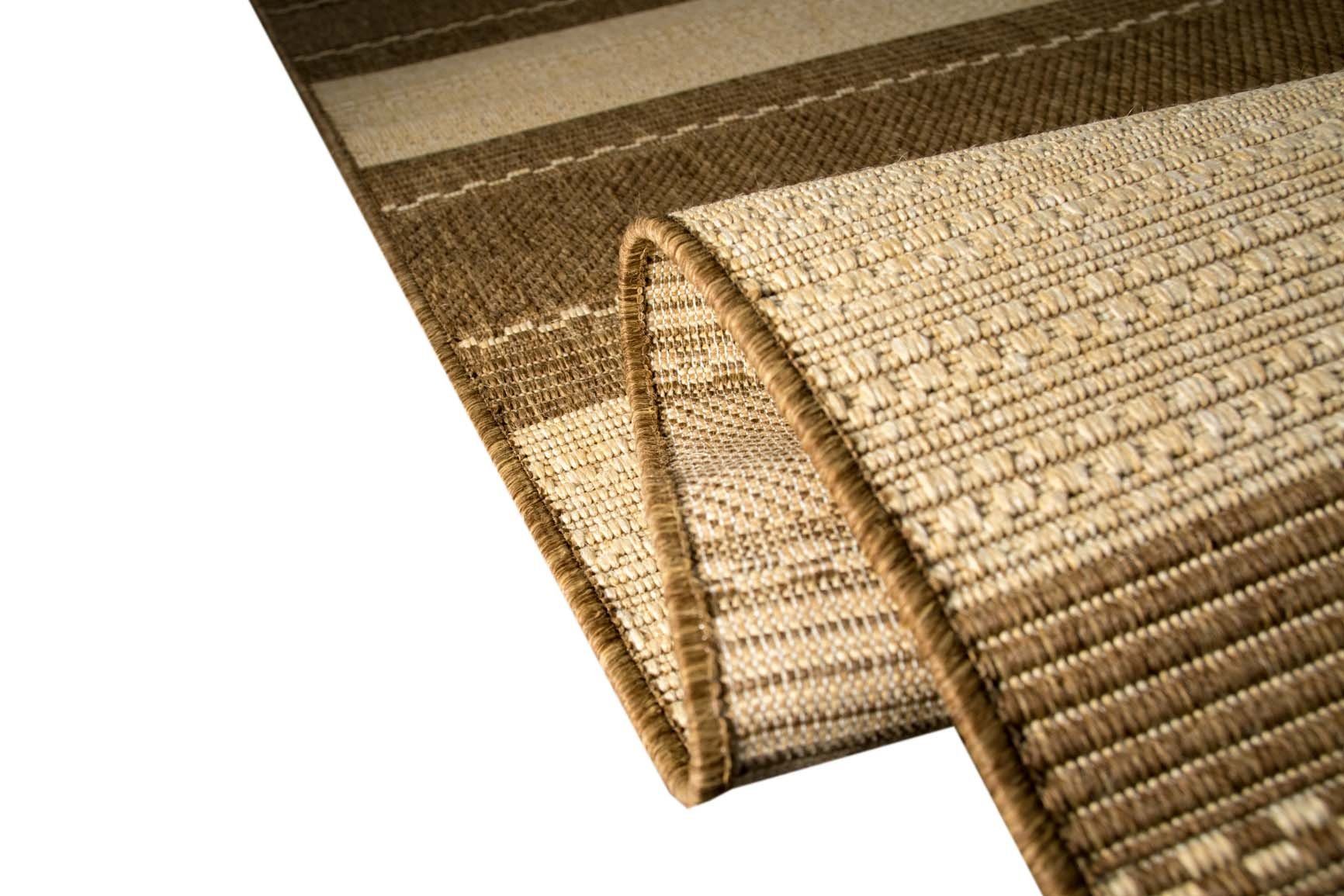 Outdoorteppich Teppich Teppich-Traum, gestreift mm moderner rechteckig, Flachgewebe beige, Sisal Optik braun 4 Höhe: Läufer Küchenteppich