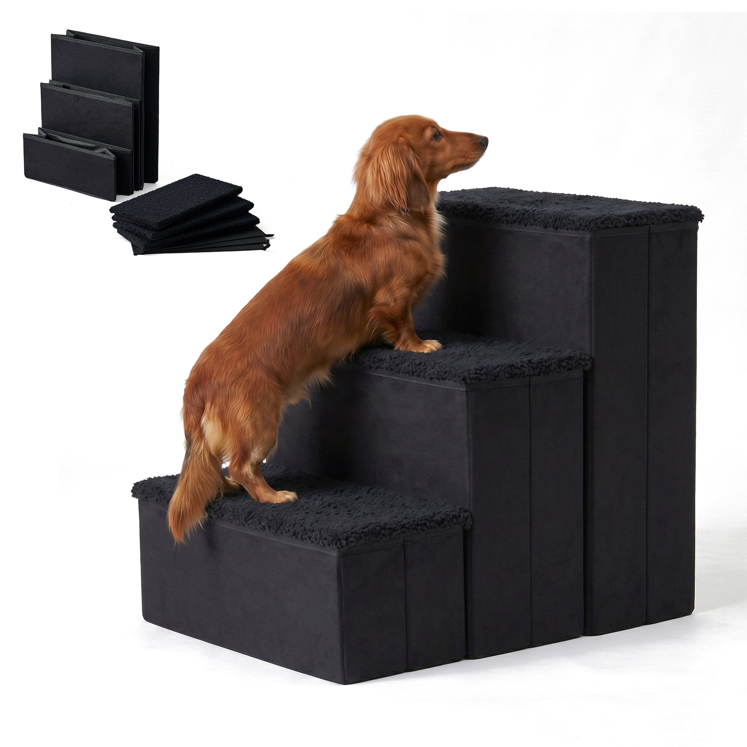 relaxdays Haustiertreppe Faltbare Hundetreppe mit Stauraum (1-St), schwarz, M