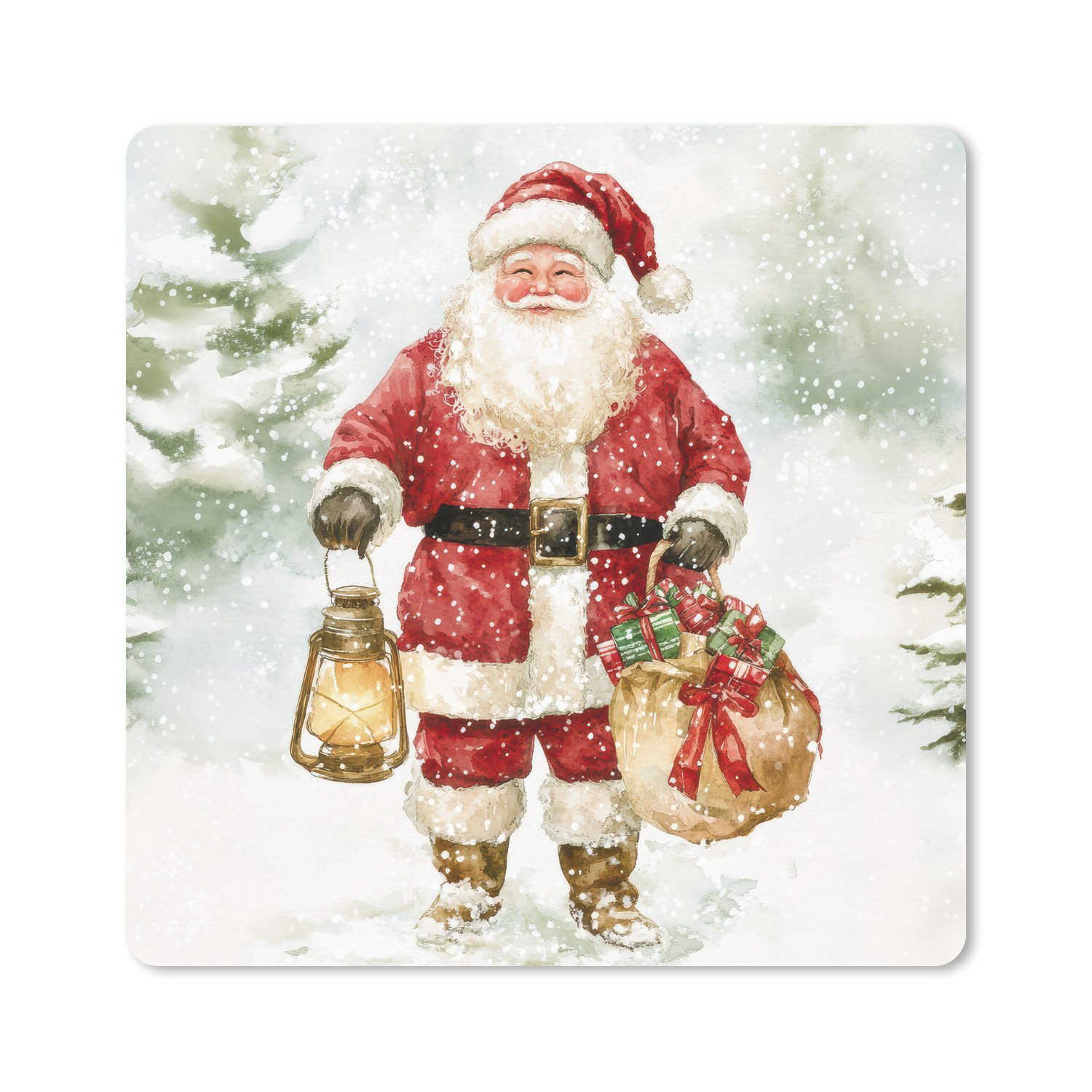 MuchoWow Mauspad Weihnachtsmann - Winter - Schnee - Weiß - Rot (1-St), Mousepad, PC Zubehör, Gaming Dekoration, Desk Mat, 60x60 cm