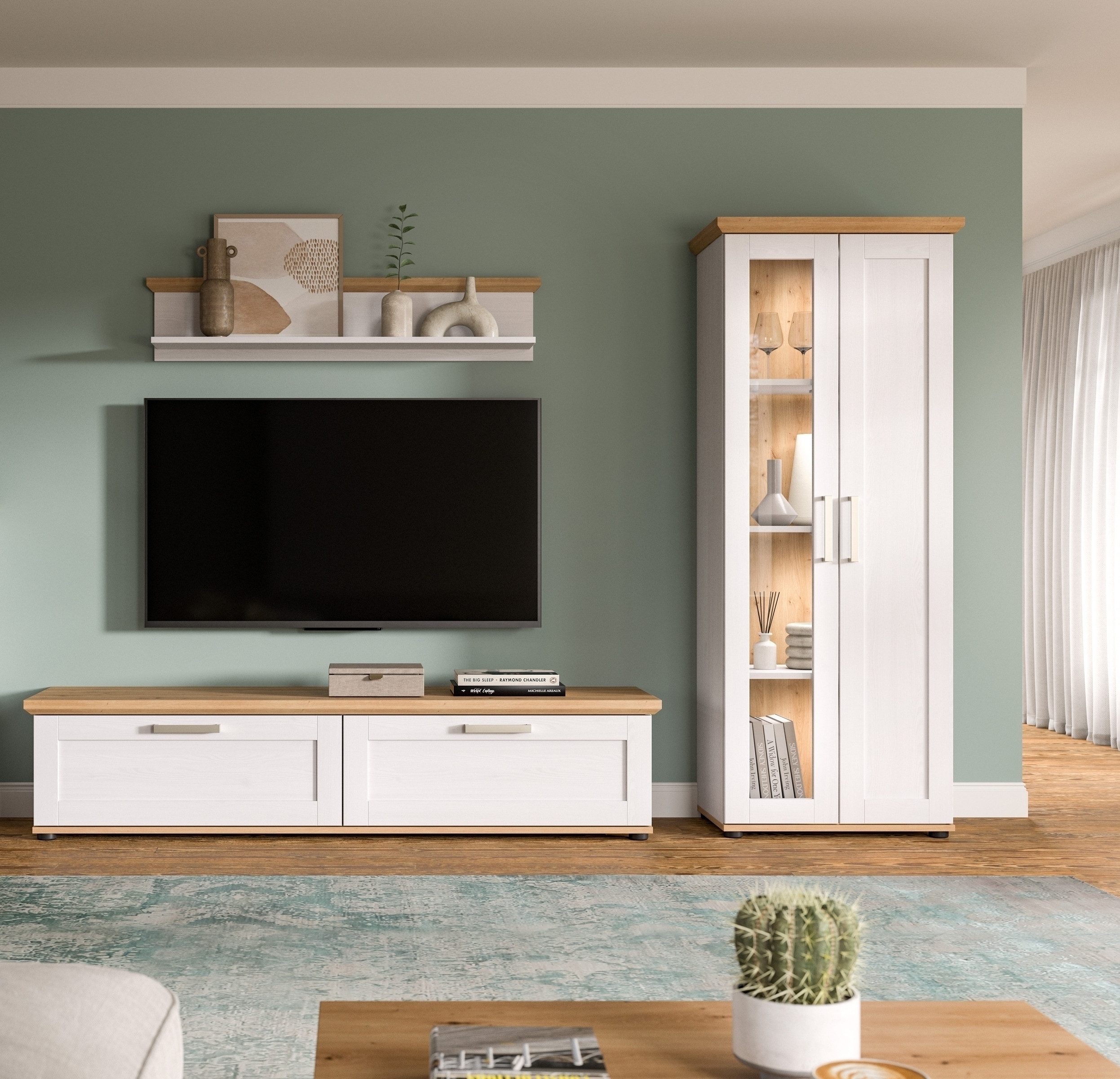 freiraum Wohnwand Verona, (3-teilig) in Sibiu Lärche Dekor - 336x161x40cm (BxHxT)