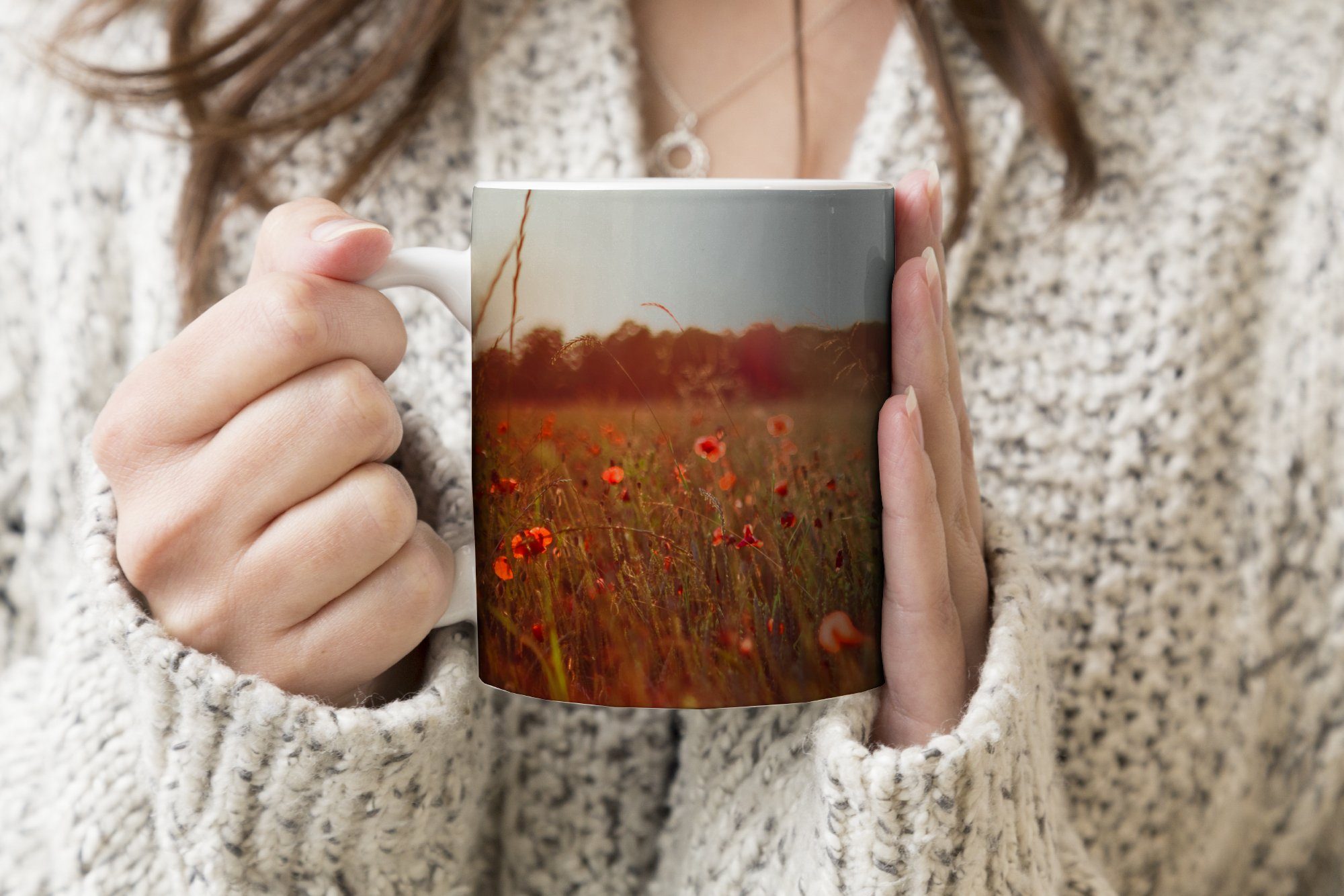 Blumen Kaffeetassen, MuchoWow - - Teetasse, Teetasse, Becher, Tasse Rot, Geschenk Sonnenuntergang Keramik,