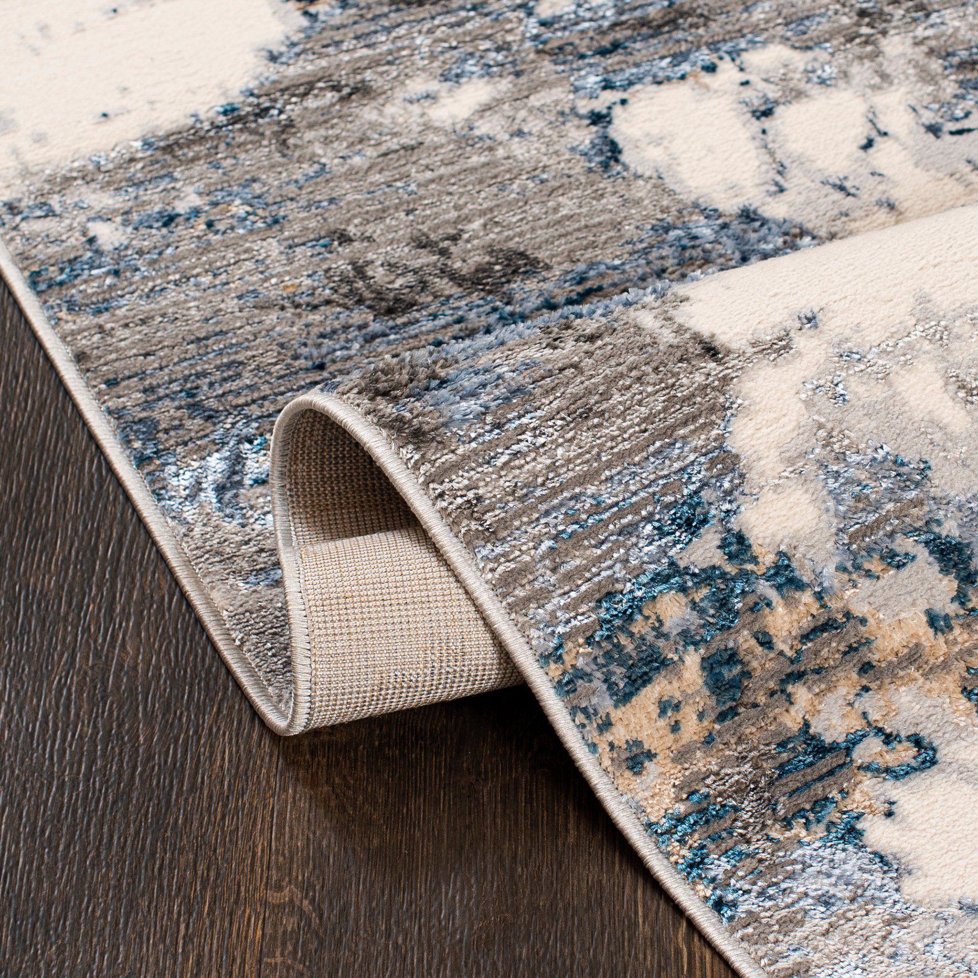 Mazovia Läufer Läufer Flurläufer Modern für Vorzimmer - Abstrakt - Beige Grau Blau, 60 x 100 cm, Kurzflor, Meterware, Höhe 8 mm