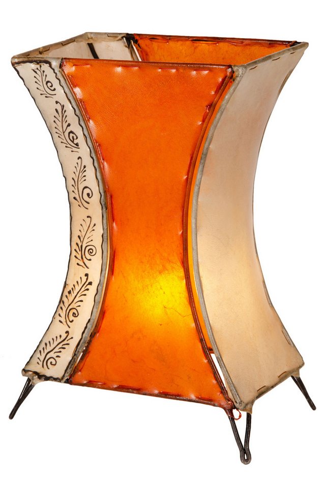 Marrakesch Orient & Mediterran Interior Nachttischlampe Orientalische Tischlampe Chika handgefertigt aus Leder in Beige 40 cm, Handarbeit