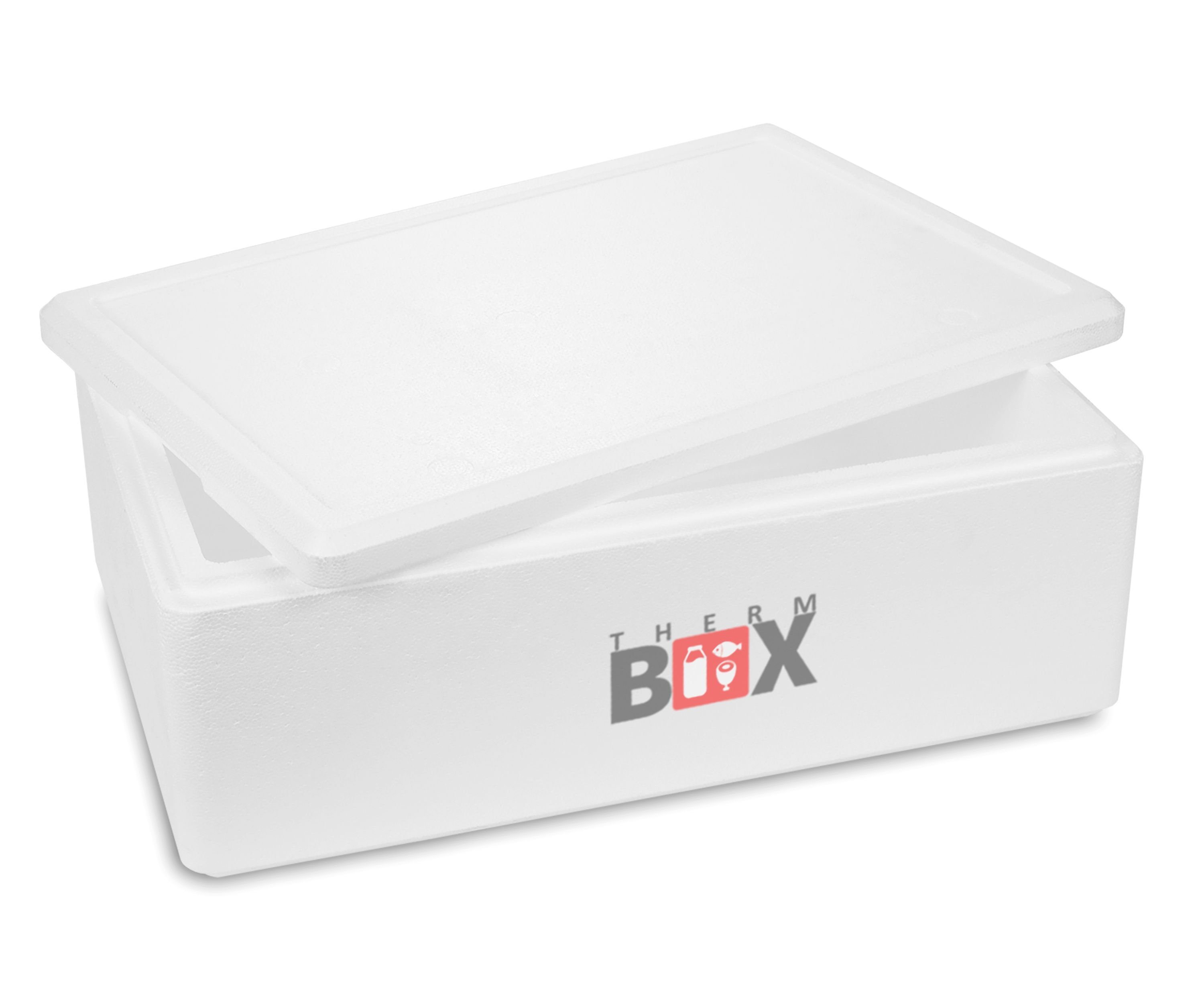 THERM-BOX Thermobehälter Styroporbox 29W Wand: 3cm 29,1L Innenmaß: 53x33x16cm, Styropor-Verdichtet, (1, 0-tlg., Box mit Deckel im Karton), Isolierbox Thermobox Kühlbox Warmhaltebox Wiederverwendbar