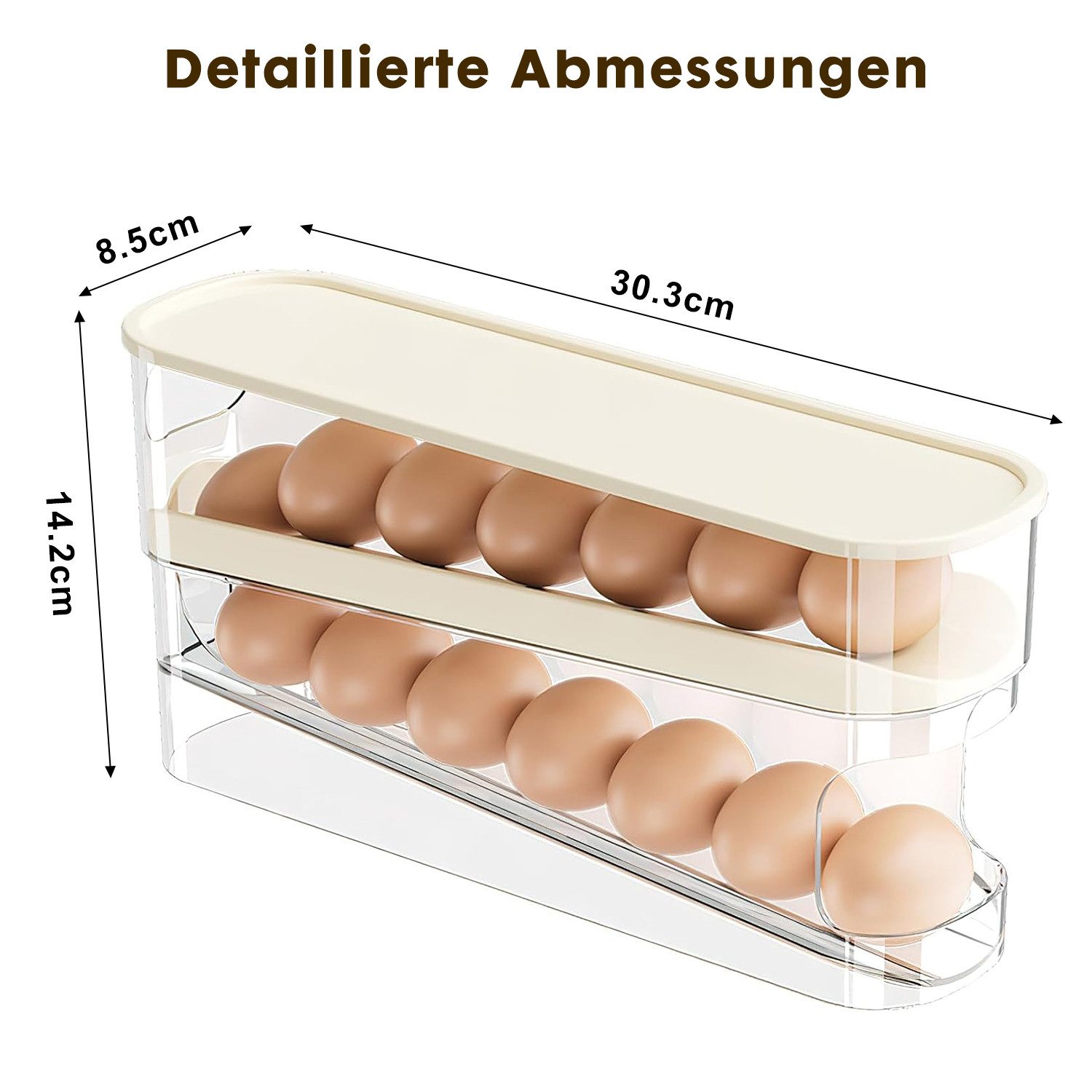 Refined Living Eierkorb 12 Eier Organizer Eierhalter Kühlschrank Eierbox Eier  Aufbewahrung, (Automatisch Rollender Eierspender mit Deckel Transparent Vorratsdose, 1-tlg., Aufbewahrungsbox Frischhaltedose Egg Trays Küchenregal Platzsparender), Korbeinsatz Kühlschrank Organizer Küchen Aufbewahrung & Organizer