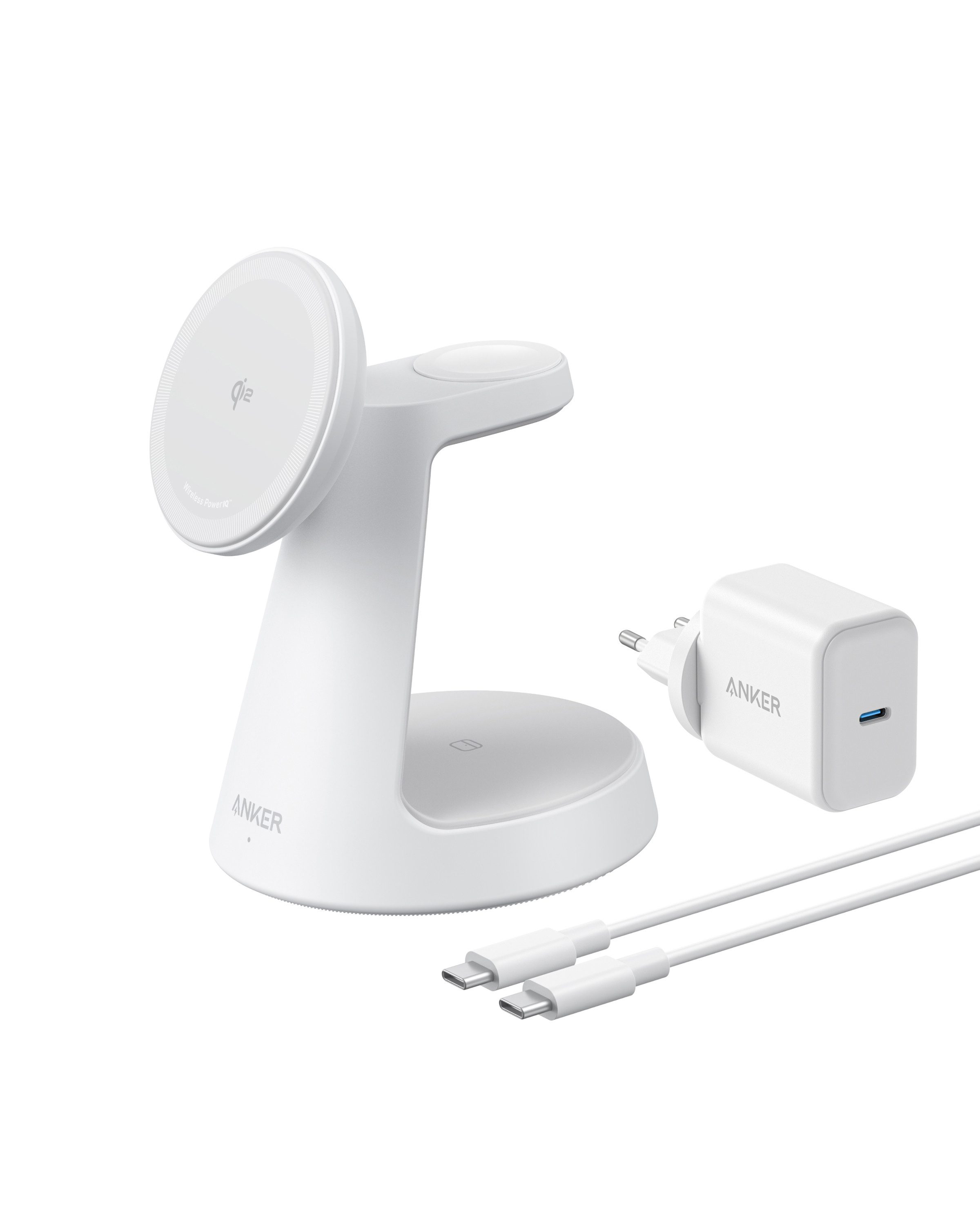 Anker Anker MagGo 3-in-1 Ladestation Qi2 15W MagSafe kompatibel Ladegerät Induktions-Ladegerät (Set, kabellose Ladestation, 40W USB-C Adapter, 1,5m USB C auf USB C Kabel, iPhone Induktive Ladestation, Wireless Charger für iPhone und mehr)