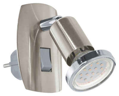 EGLO LED Steckdosenleuchte MINI, 1-flammig, H 10 cm, Chromfarben, Stahl, LED wechselbar, Warmweiß, Nickelfarben matt, verstellbarer Lampenschirm