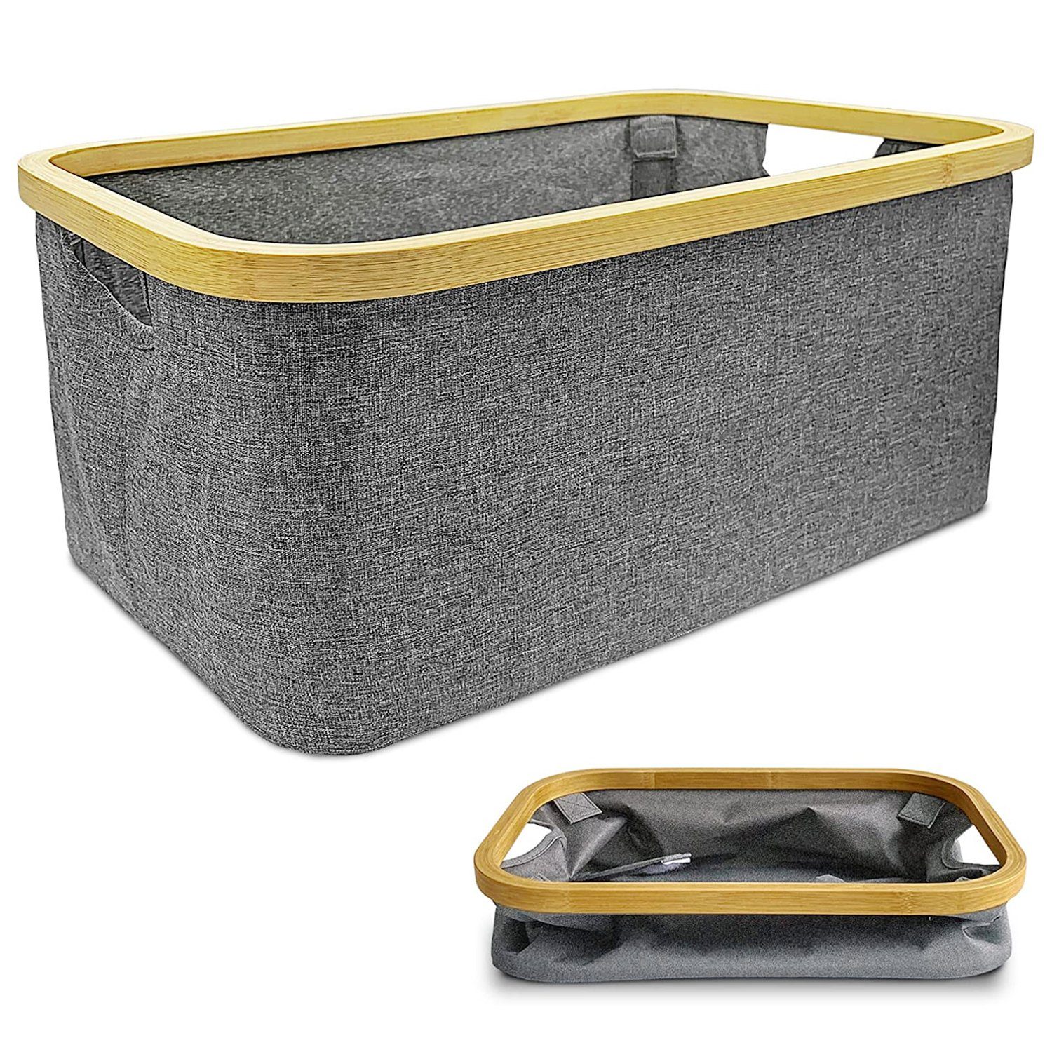 Homfa Dekokorb Faltkorb Aufbewahrungskorb Korb Organizer (Set, 2er-Set), faltbar, 16 x 26 x 38 cm, Bambus, Stoff