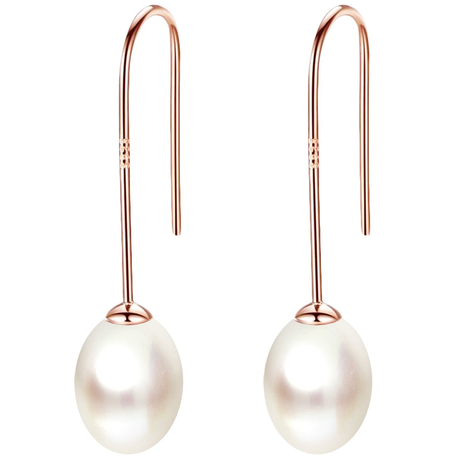 Perlenohrringe 925 Silber Roségold Ohrringe Hängend Zuchtperlen Tropfen Anhänger weiß