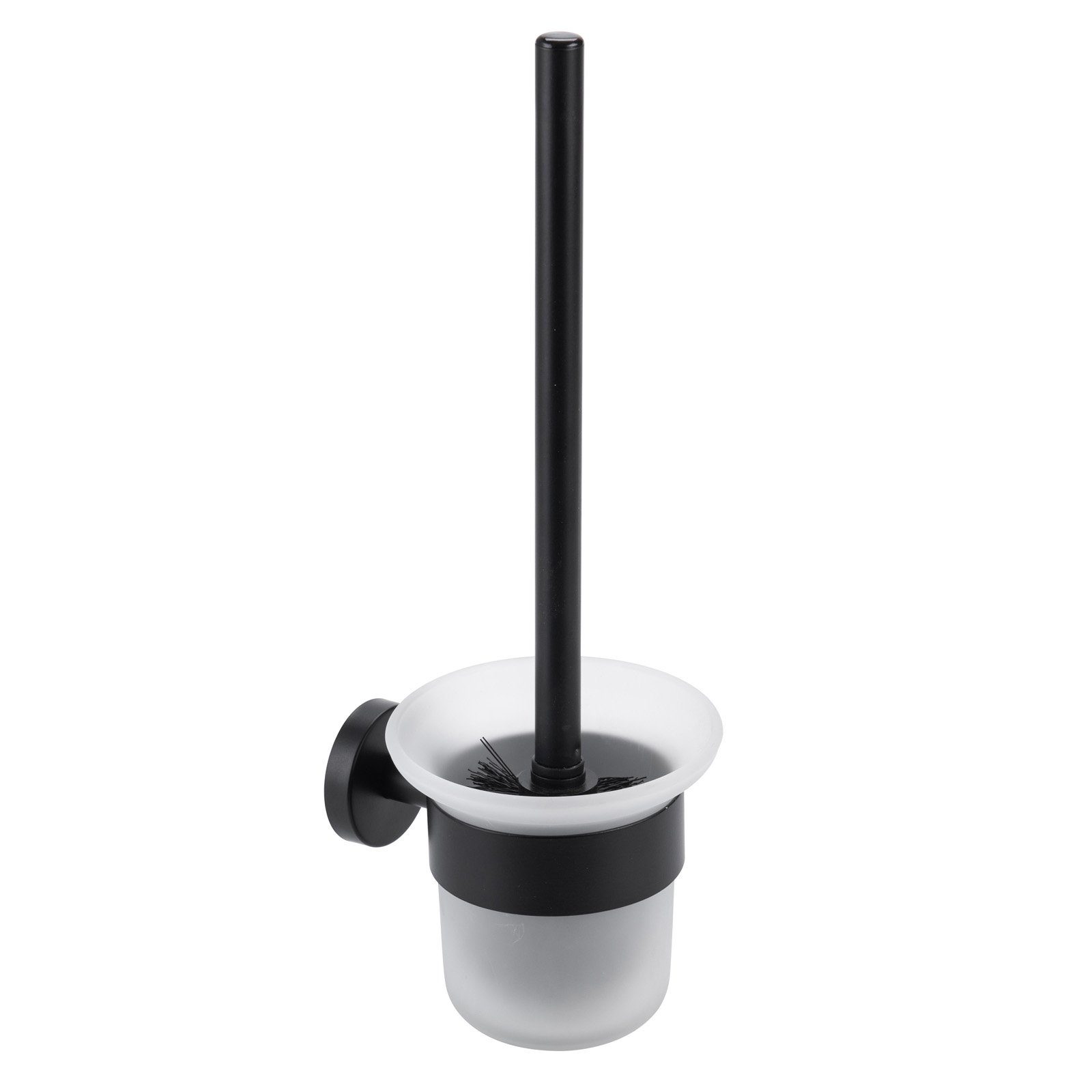 SOSmart24 WC-Garnitur SOSmart24 JUST Bohren Becher - Klobürstenhalter ohne Schwarz Toilettenbürstenhalter Bürste - Matt Edelstahl (1-tlg), reinigen - Klebeset Toilettenbürste BLACK Leicht mit Klobürste Bürstengarnitur, inklusive zu Glas aus