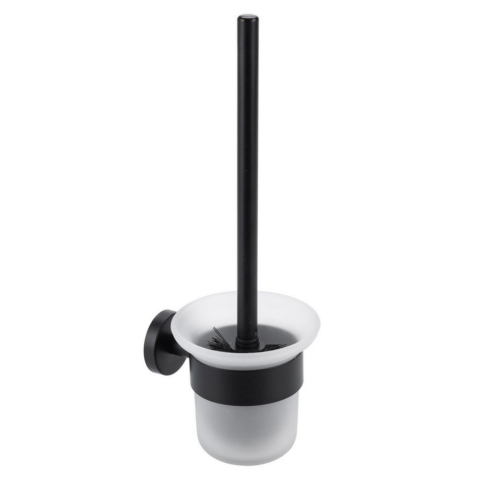 SOSmart24 WC-Garnitur SOSmart24 JUST BLACK Klobürstenhalter ohne Bohren  Edelstahl mit Becher aus Glas - Schwarz Matt - inklusive Klebeset -  Klobürste Toilettenbürstenhalter Toilettenbürste Bürste Bürstengarnitur, (1- tlg), Leicht zu reinigen