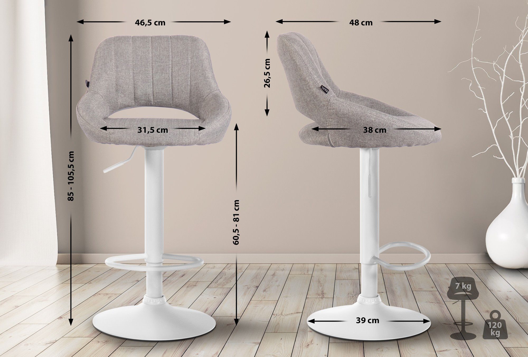 CLP Barhocker Milet Stoff (2er Set, günstig online kaufen