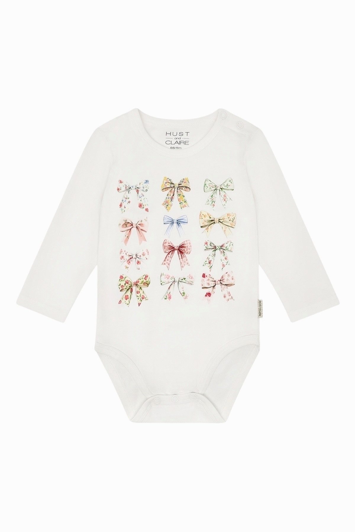 Hust & Claire Langarmbody HCBritt Bow (1-tlg) Baby Body „Britt Bow“ in Ivory mit Schleifen-Print – Langarm