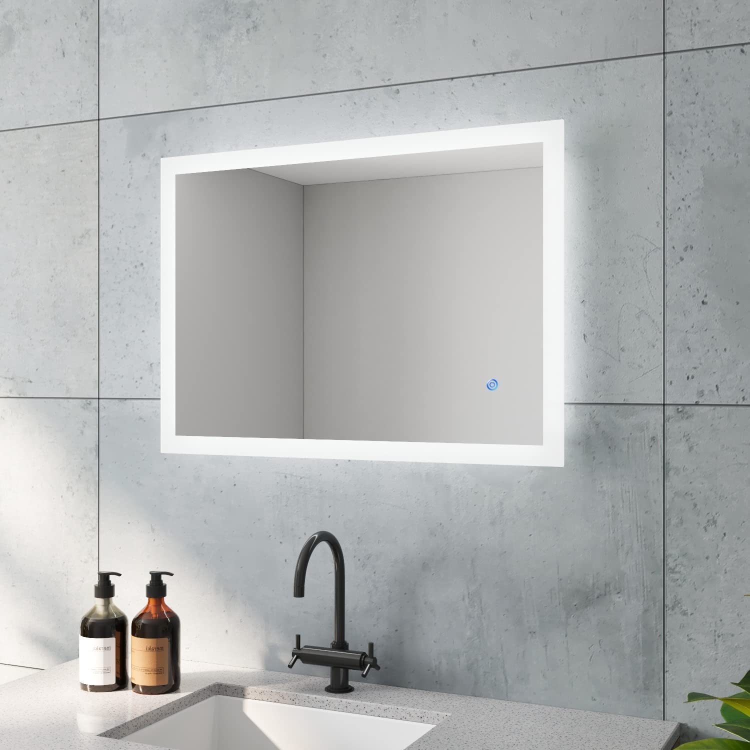 LED-Lichtspiegel AQUABATOS 6400K, mit 60x80 Beleuchtung Led Memory-Funktion, Touch 50x70cm, Spiegel Badspiegel Antifog Schalter, Dimmbar, Bad Kaltweiß