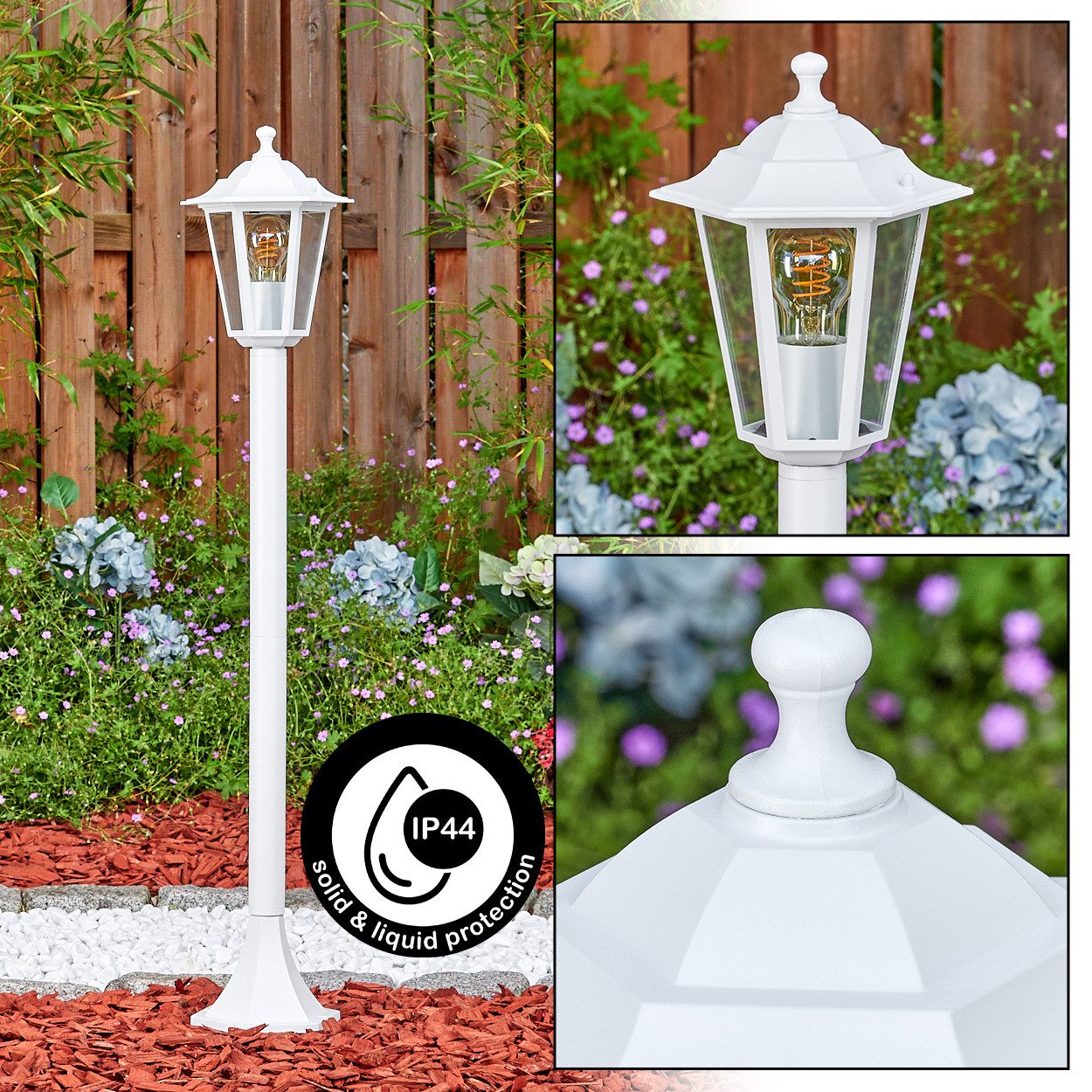 hofstein Pollerleuchte Wegeleuchte aus Metall/Glas in Weiß/Klar, ohne Leuchtmittel, antike Außenleuchte, Gartenlampe, Gartenbeleuchtung IP44, 1 x E27
