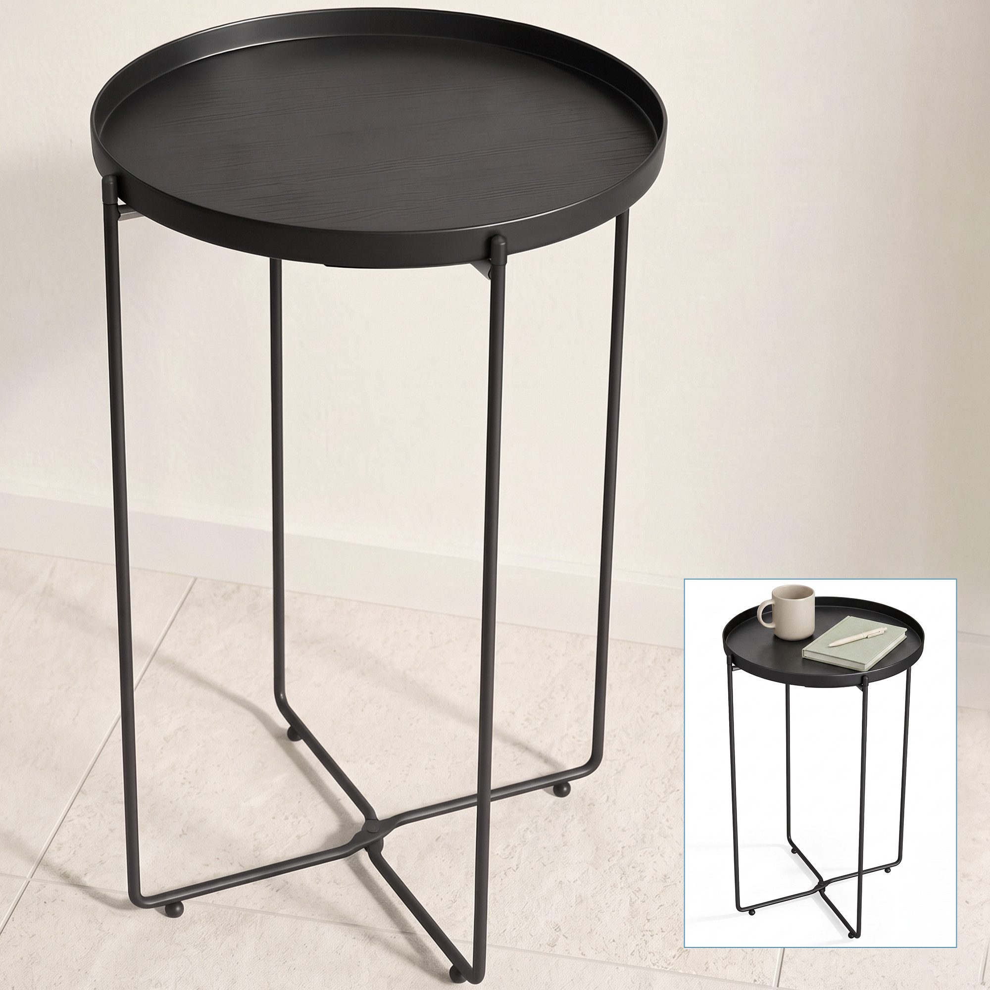 doporro Beistelltisch Couchtisch kleiner Tisch mit 1/2 geflochtenen Ablagen rund Reglo-08, Zwei Materialien zur Auswahl