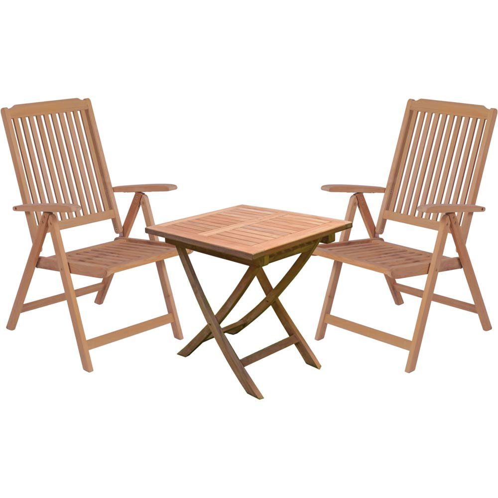etc-shop Stuhl, 3-Teilige Tisch Sitz Gruppe Garten Veranda Hof Terrasse  TEAK unbehandelt