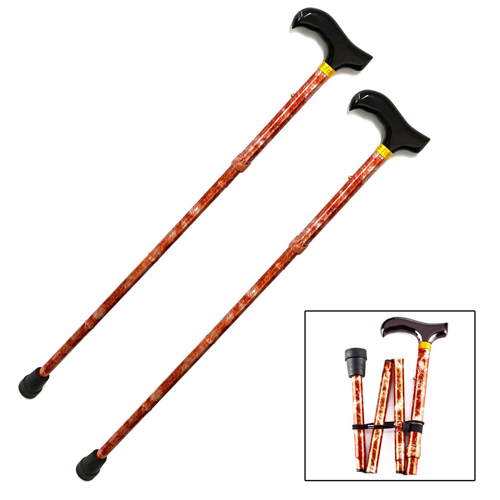 HAC24 Gehstock Spazierstock Holzdesign Gehhilfe Aluminium, Set, 2-tlg., Faltbar, Höhenverstellbar 81-92 cm