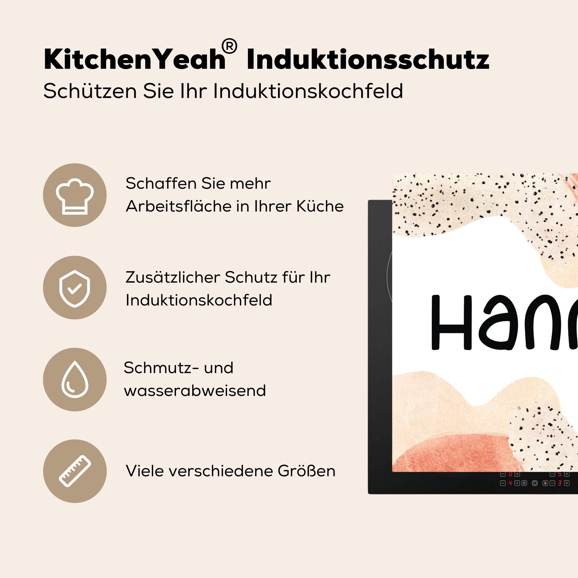 (1 cm, tlg), Herdblende-/Abdeckplatte - für Mädchen, Hanna Ceranfeldabdeckung, küche Pastell Vinyl, Arbeitsplatte MuchoWow 78x78 -