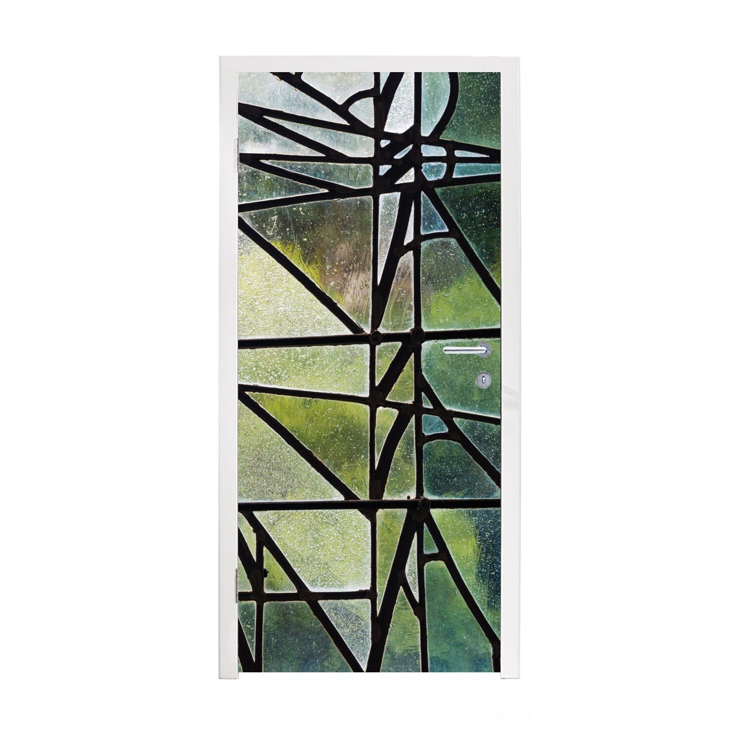 MuchoWow Türtapete Fenster auf grünem Hintergrund, Matt, bedruckt, (1 St), Fototapete für Tür, Türaufkleber, 75x205 cm