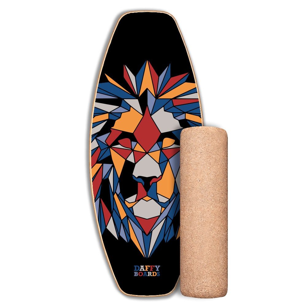 Daffy Boards Balanceboard Allrounder Set mit Korkrolle - Design: Fractal Lion