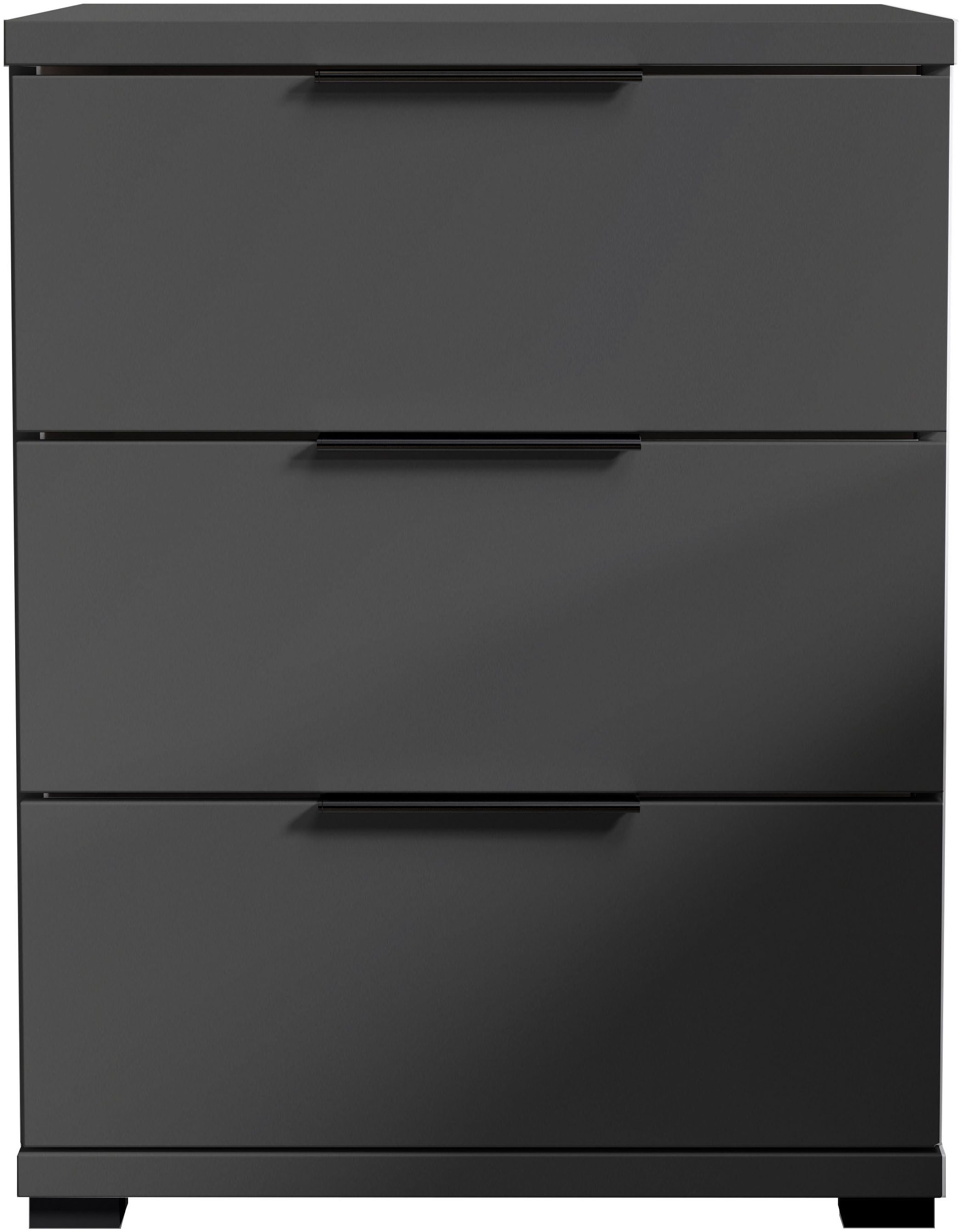 Schlafkontor Nachtkommode Smilla Nachttisch, Nachtkonsole mit Schubkästen, Korpus melaminbeschichtet, silberfarbige oder schwarze Griffe