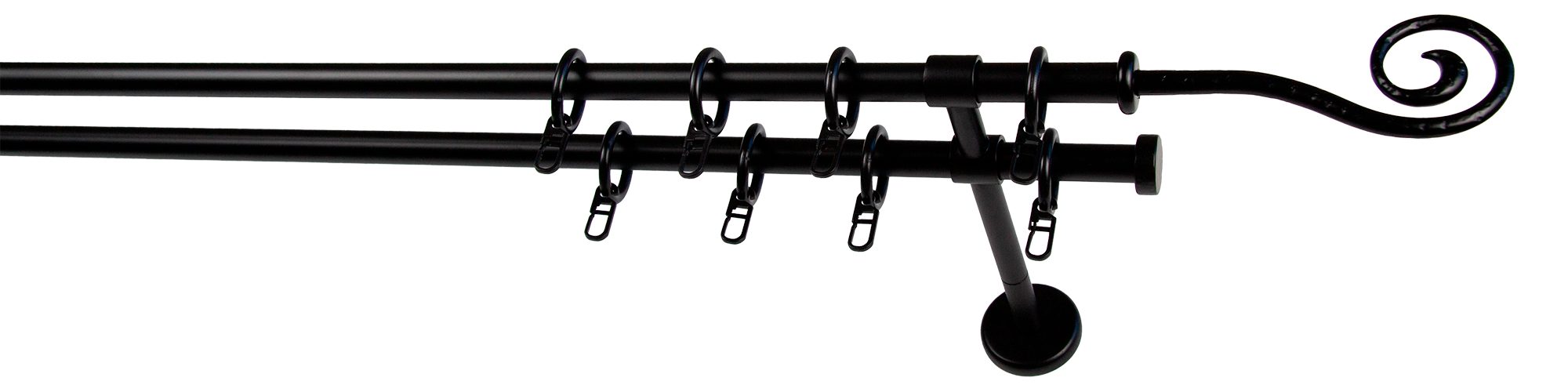GARESA Gardinenstange ESPERANCA, Ø 16 mm, 2-läufig, Wunschmaßlänge, verschraubt, Vorhanggarnitur, verlängerbar, Endknopf Spirale, Eisen, mit Ringe