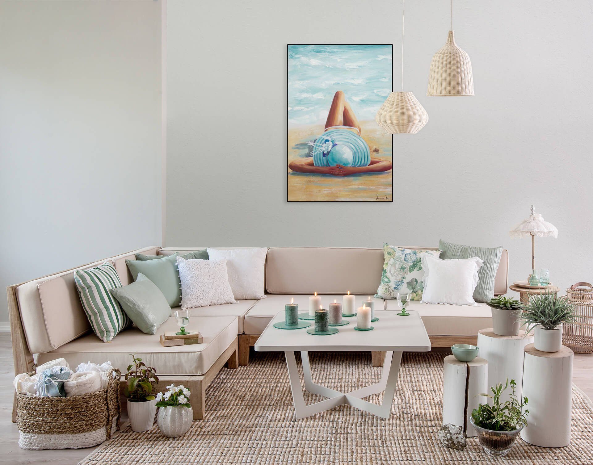 Beach 100% Wohnzimmer Gemälde KUNSTLOFT Wandbild Beauty HANDGEMALT Leinwandbild 60x90 cm,