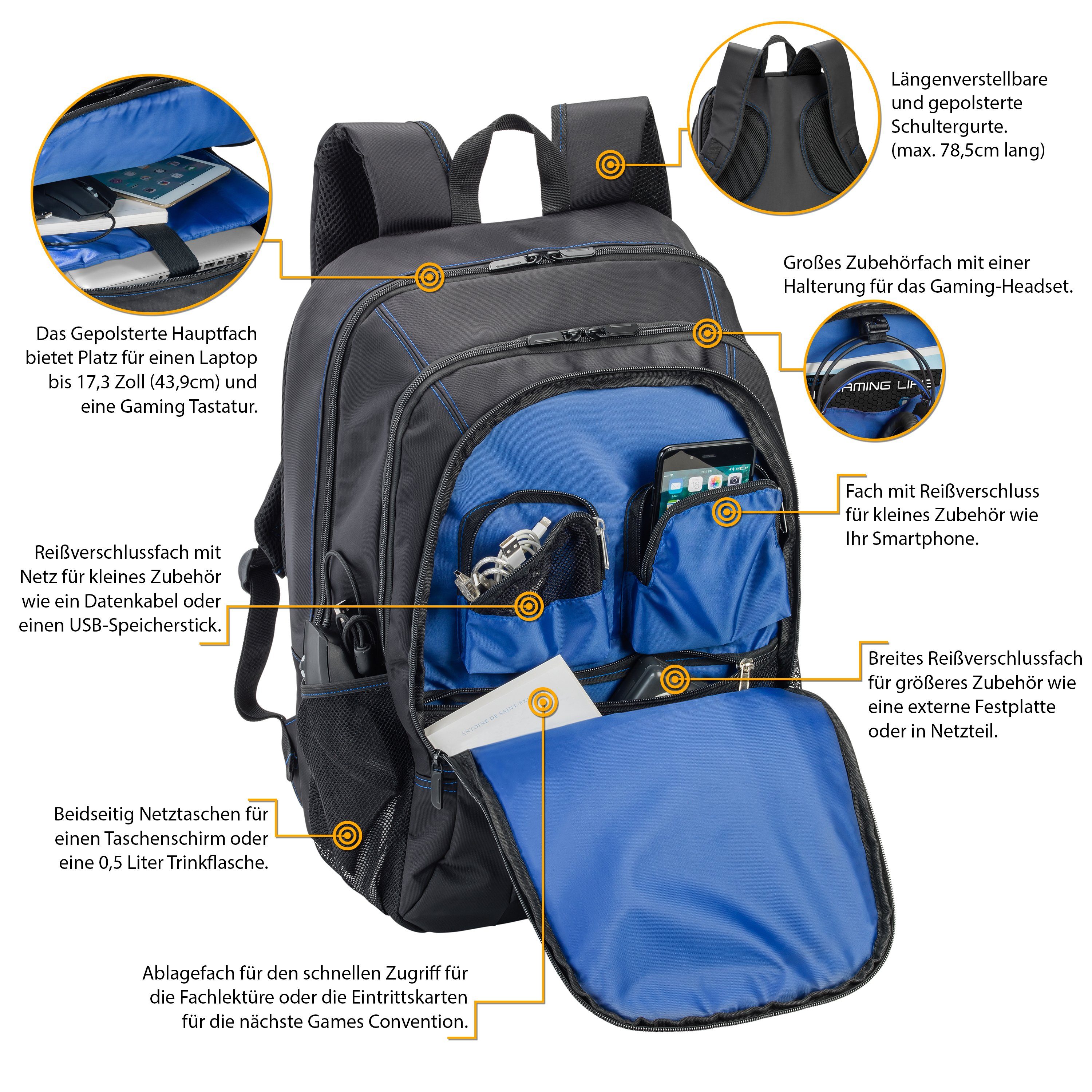PEDEA Notebookrucksack FIRST ONE Gaming Laptop Rucksack (Gamingrucksack inkl. Noteboofach), Dicke Polsterung, Wasserabweisenden Materialien